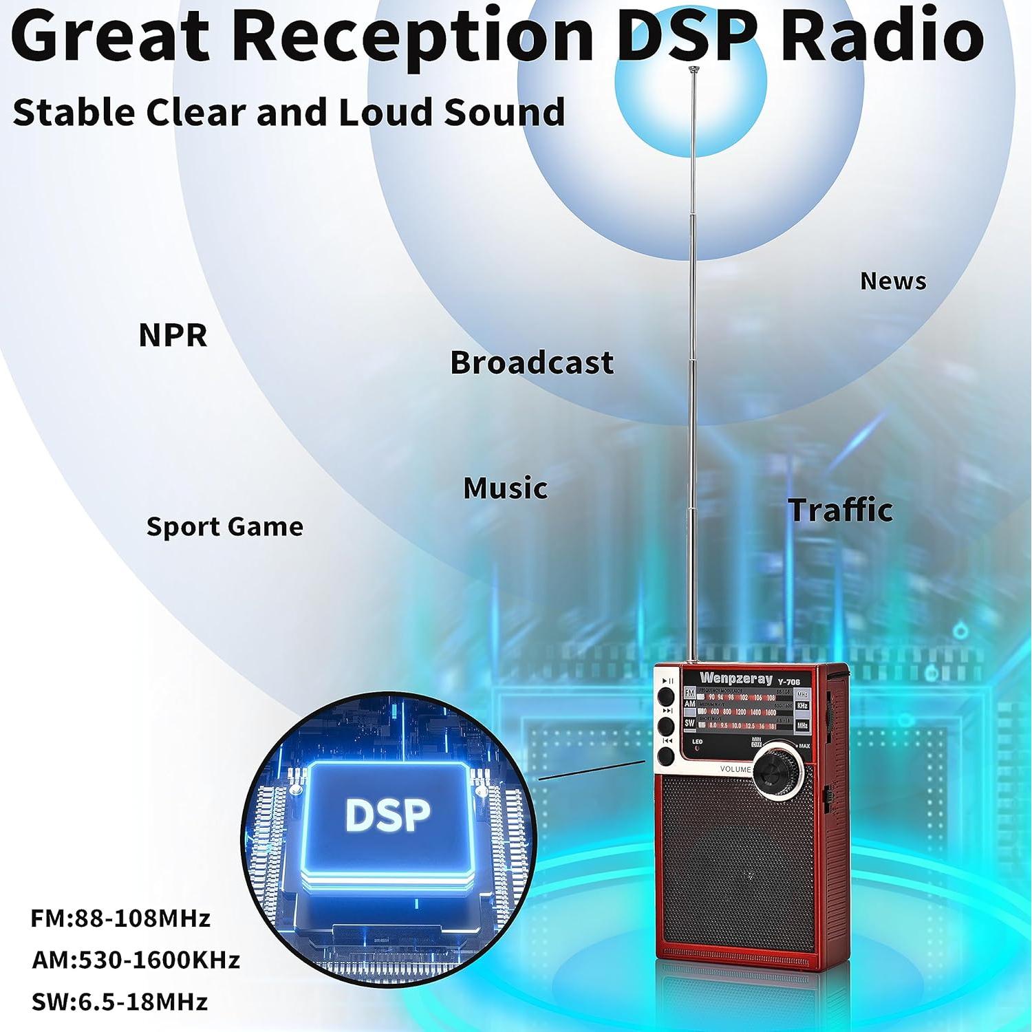 Radio Portátil AM FM SW Y-706 Wenpzeray Compacta USB Rojo