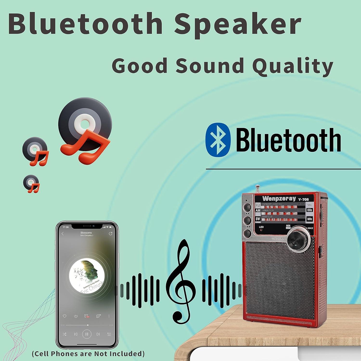 Radio Portátil AM FM SW Y-706 Wenpzeray Compacta USB Rojo