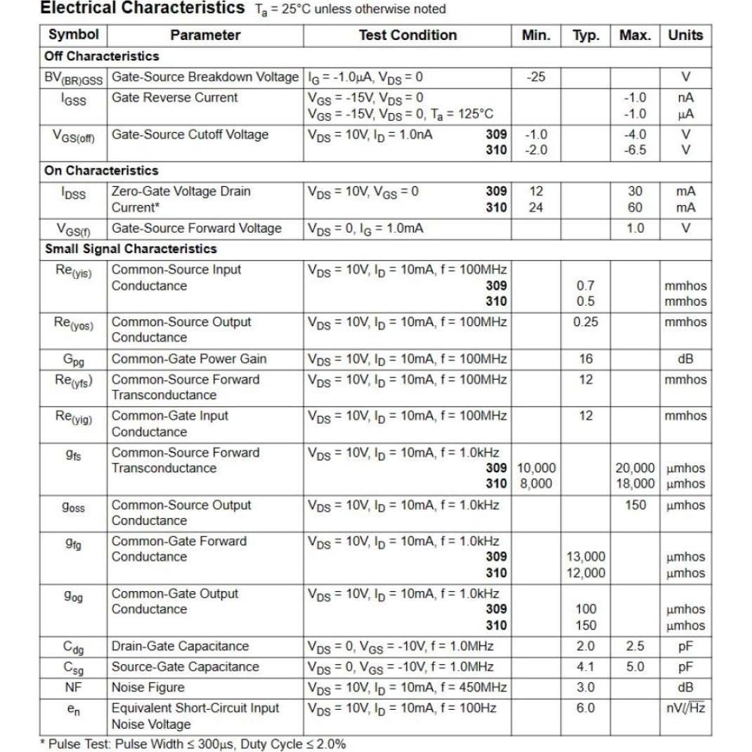 10 Transistores JFET N-Channel J310 TO-92 100MHz 60mA