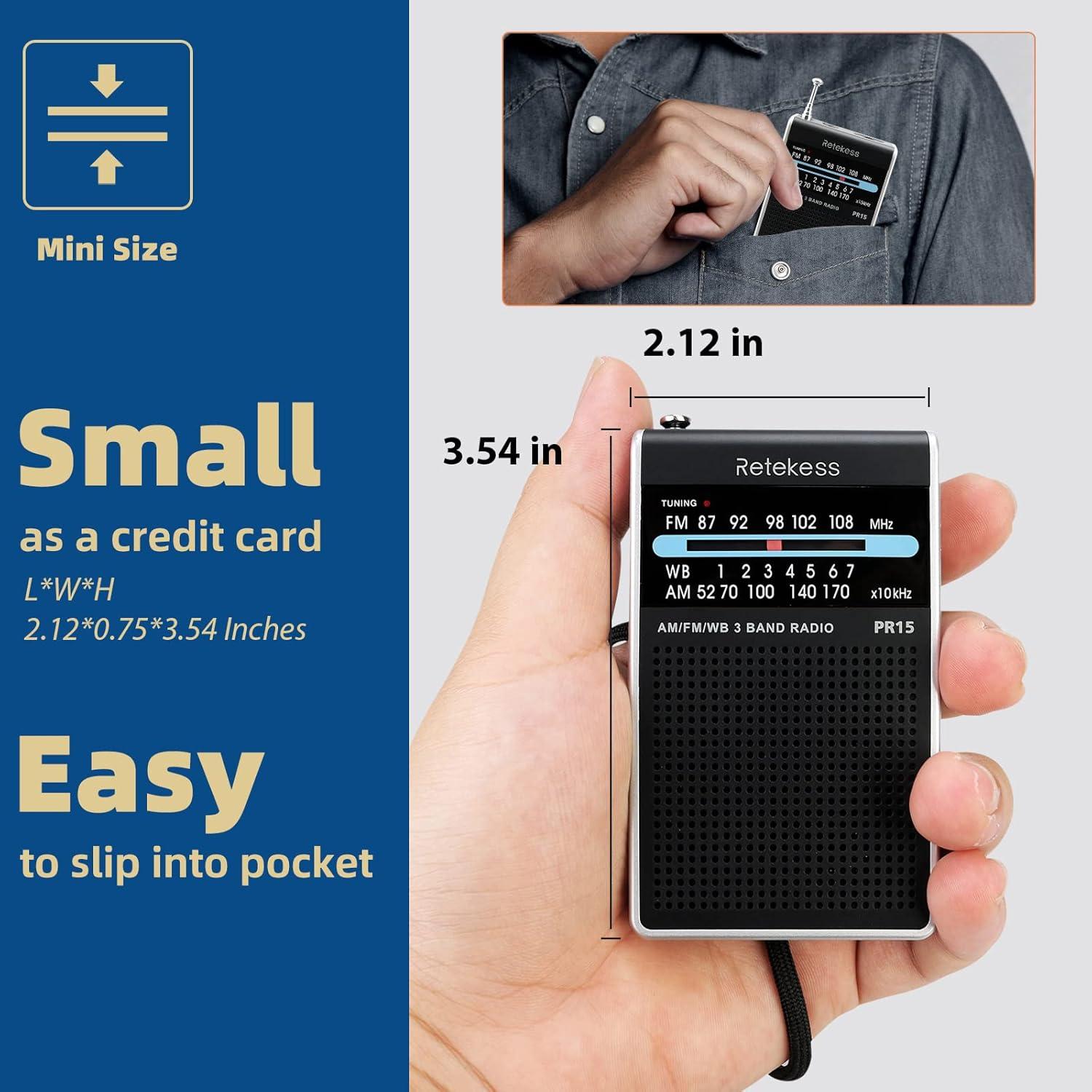 Radio Meteorológica Portátil Retekess PR15 AM FM NOAA 68g