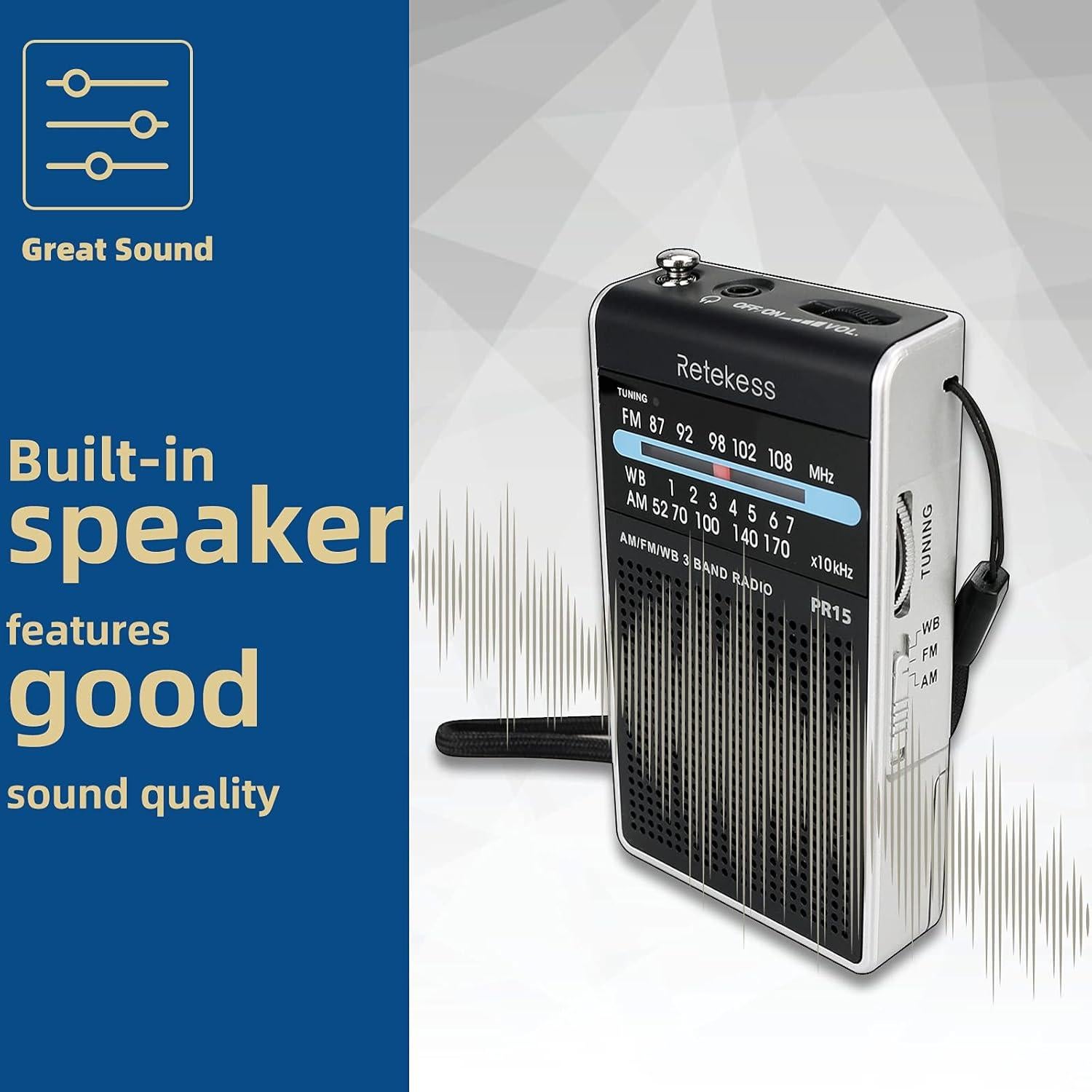 Radio Meteorológica Portátil Retekess PR15 AM FM NOAA 68g