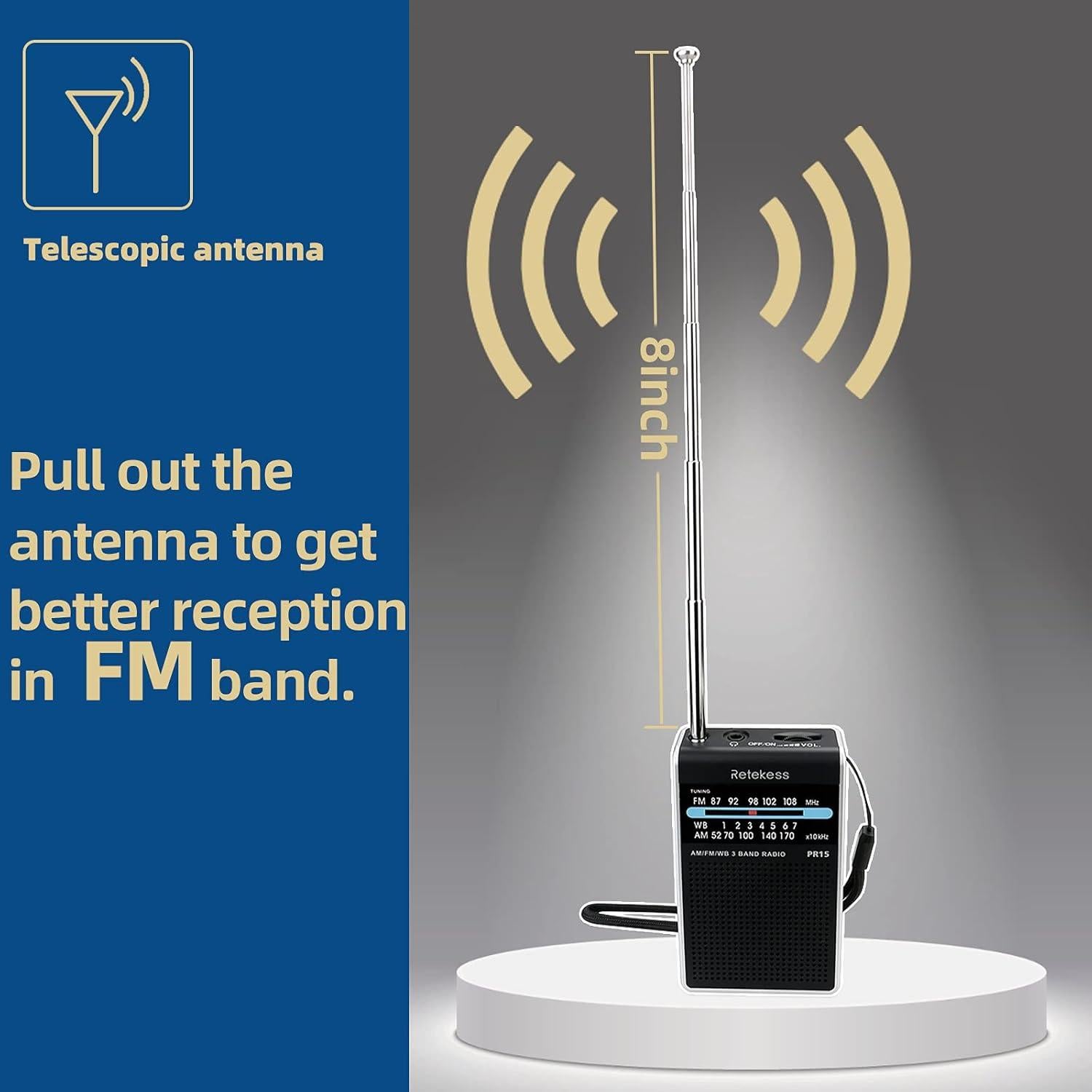 Radio Meteorológica Portátil Retekess PR15 AM FM NOAA 68g