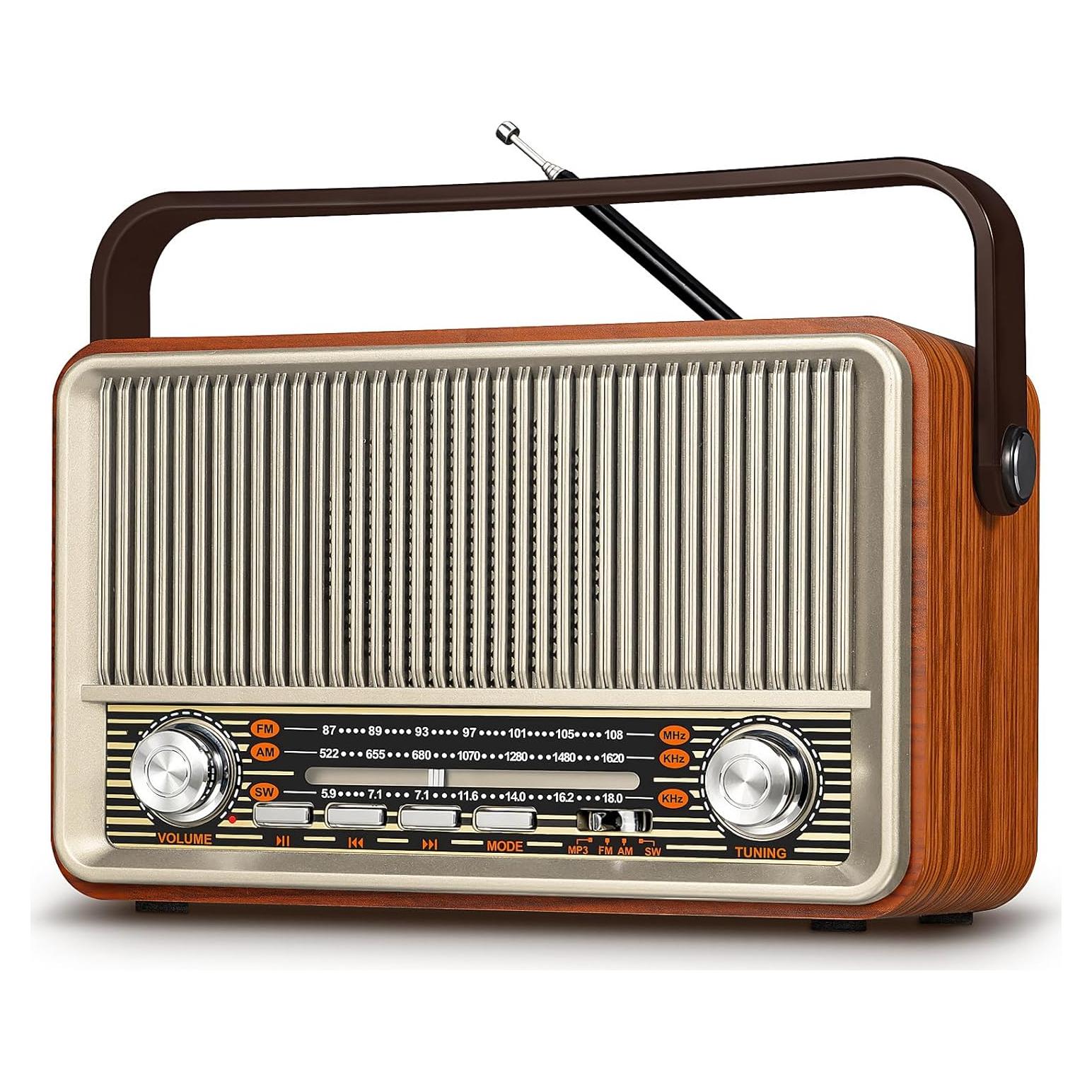 Radio Retro Portátil PRUNUS J-120 AM FM Bluetooth 1800mAh