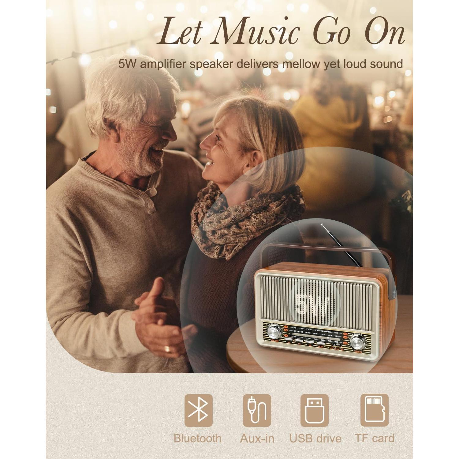 Radio Retro Portátil PRUNUS J-120 AM FM Bluetooth 1800mAh