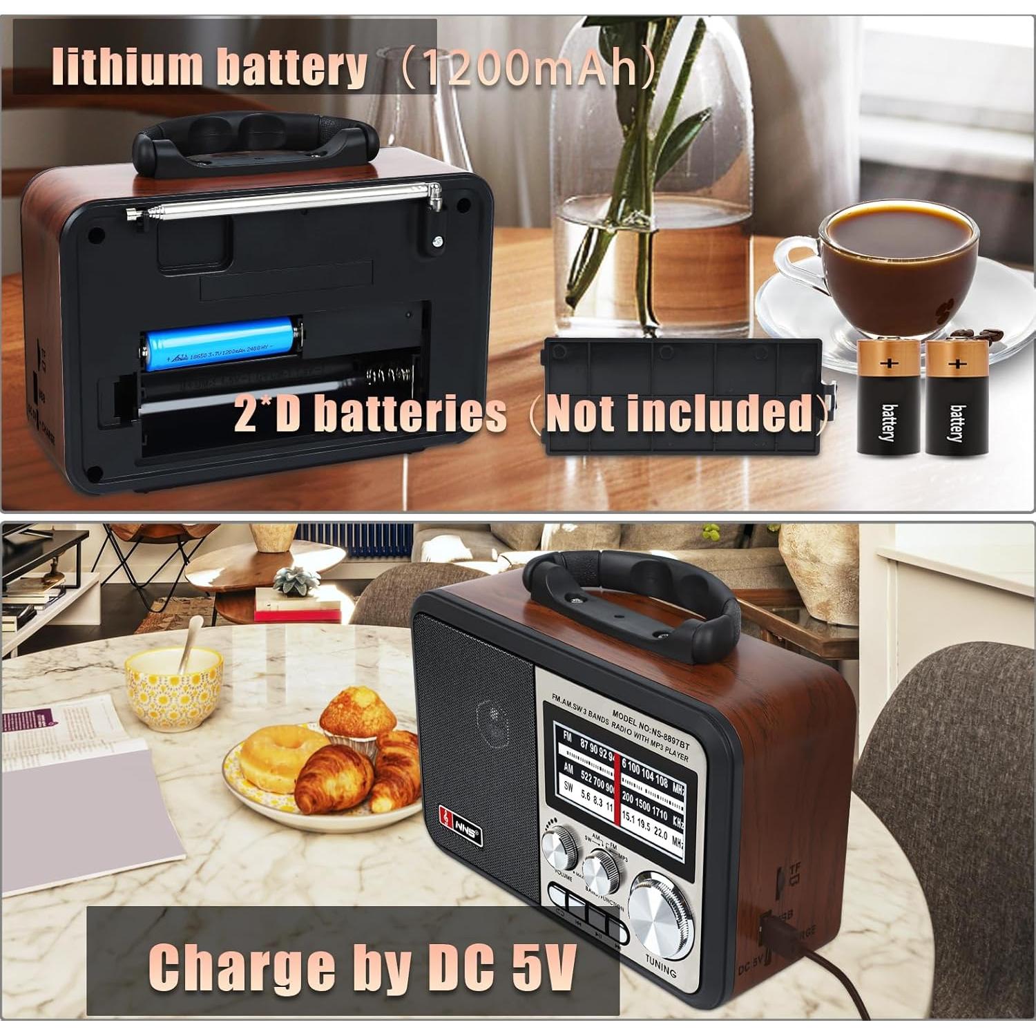 Radio Retro T.TAOMI AM FM Bluetooth 3W Carga USB 17.8x10.2cm