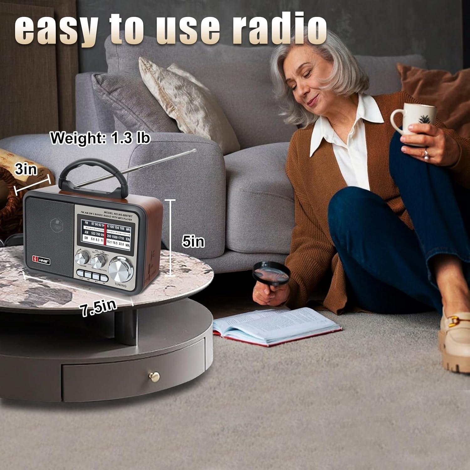 Radio Retro T.TAOMI AM FM Bluetooth 3W Carga USB 17.8x10.2cm