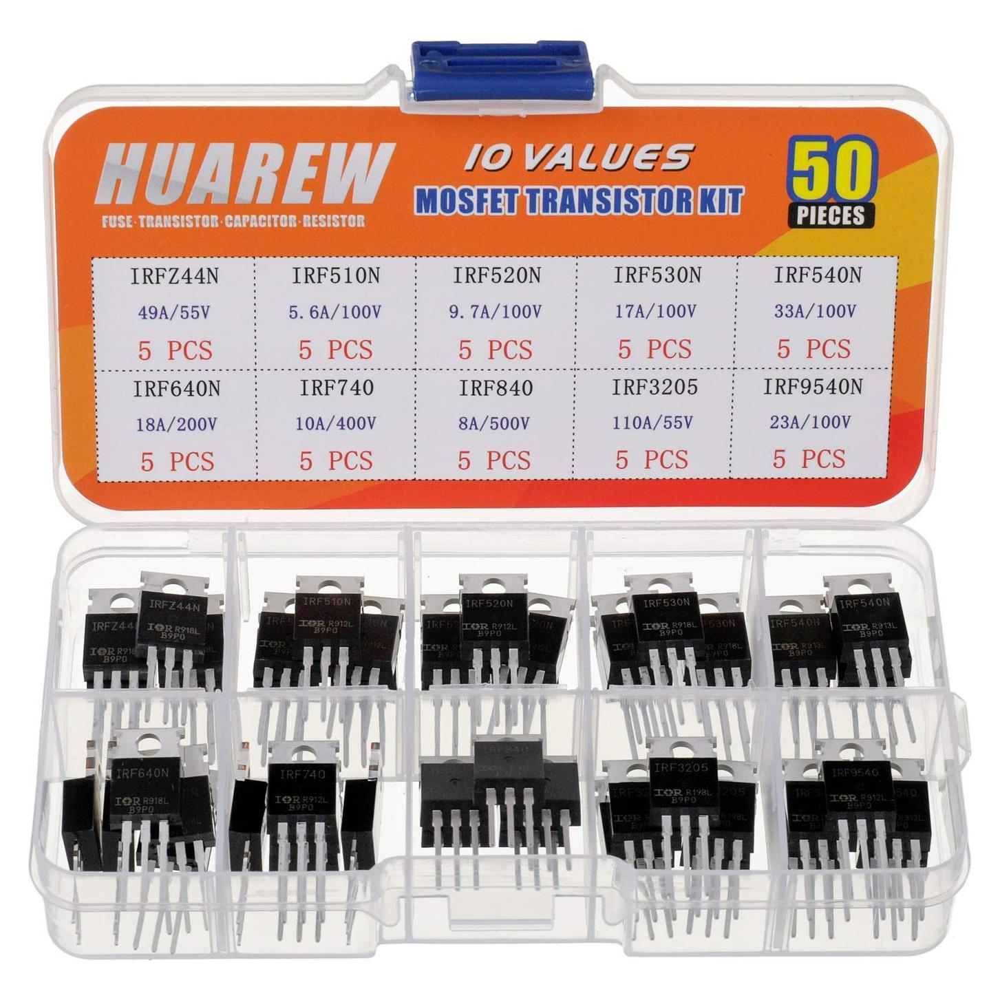 Kit de Surtido 50 Pcs Transistores MOSFET HUAREW N-channel y P-channel