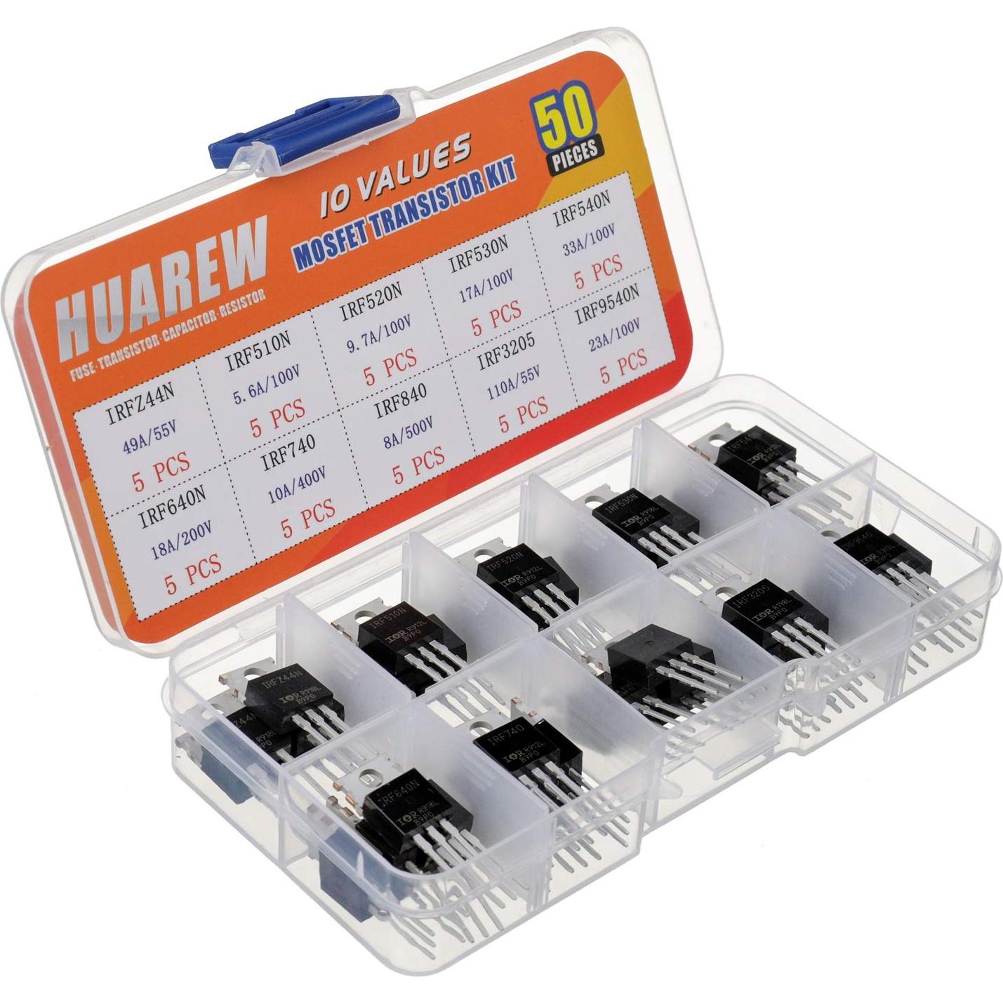 Kit de Surtido 50 Pcs Transistores MOSFET HUAREW N-channel y P-channel
