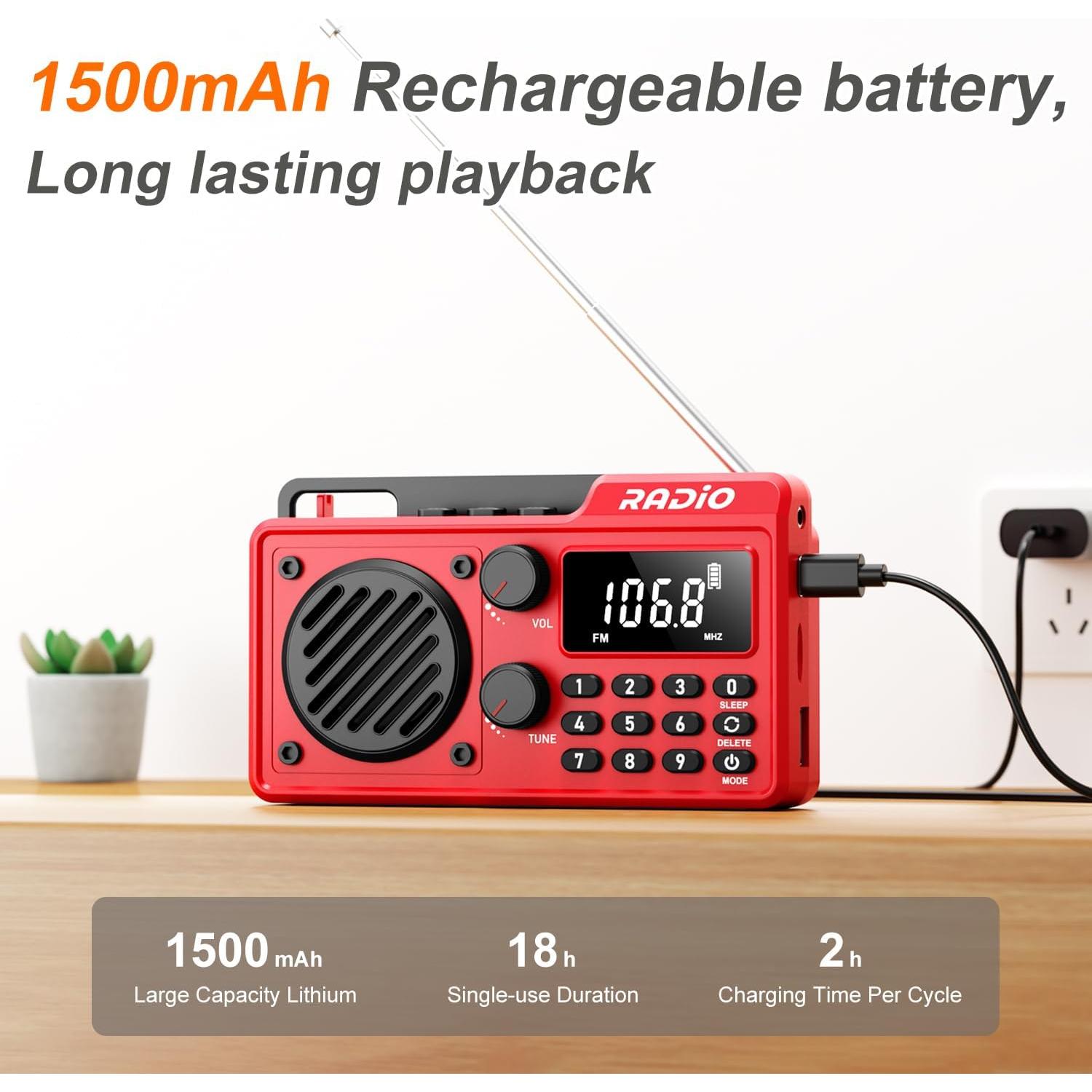 Radio Portátil AM FM Kamapulo Q7 Batería 1500mAh Bluetooth