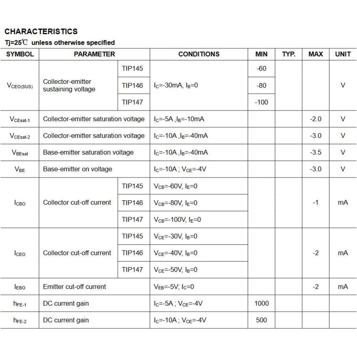 10 Transistores Darlington TIP142 NPN y TIP147 PNP 100V TO-3PN