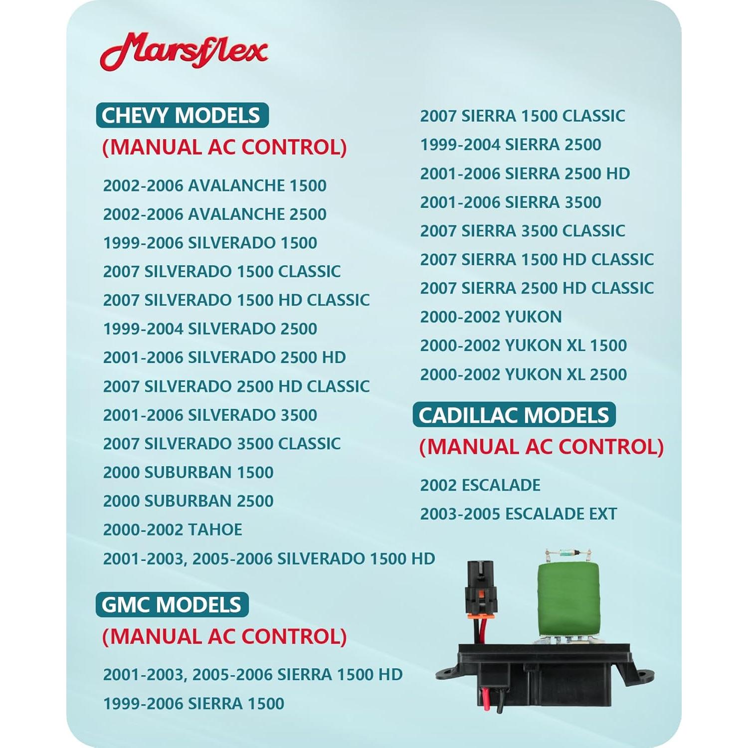 Resistor de Ventilador Marsflex APAC05005 para Chevy y GMC