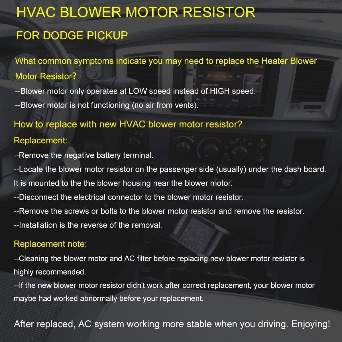 Resistor del Motor del Ventilador HVAC FAERSI para Dodge Ram 1500/2500/3500 y Grand Cherokee