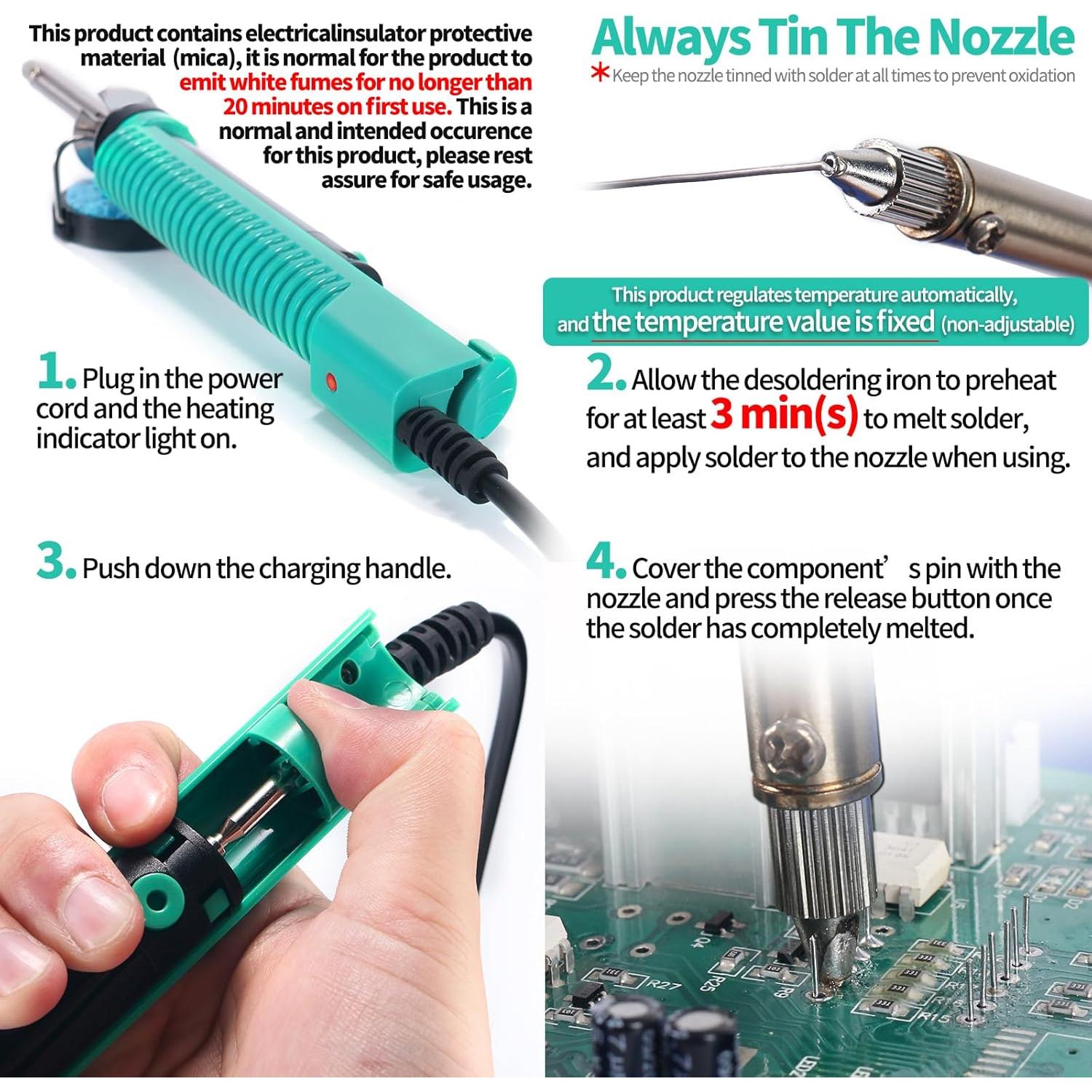 Hierro de Desoldadura YIHUA 929D-V Eléctrico con Boquillas 1.0mm y 1.2mm