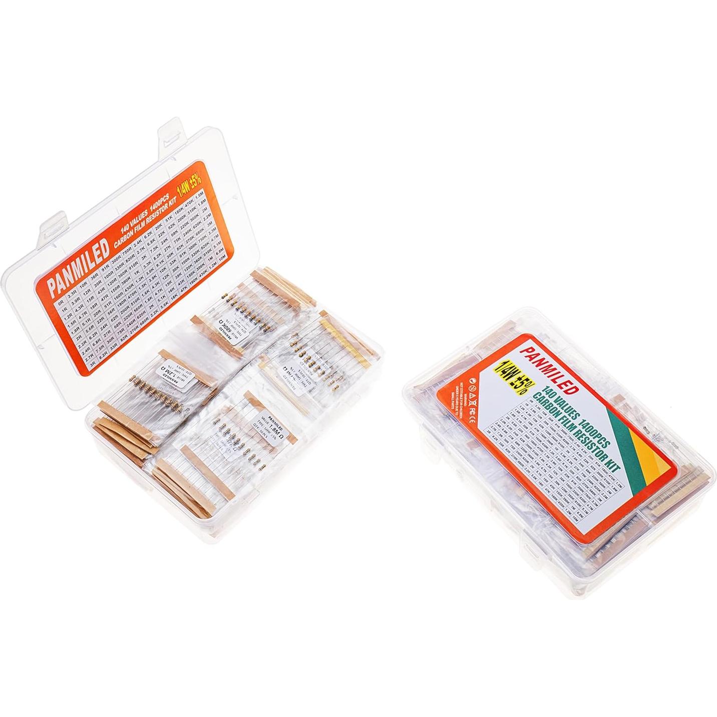 Kit de Resistores PANMILED 1400 Piezas 0-10M ohm 1/4W 5%