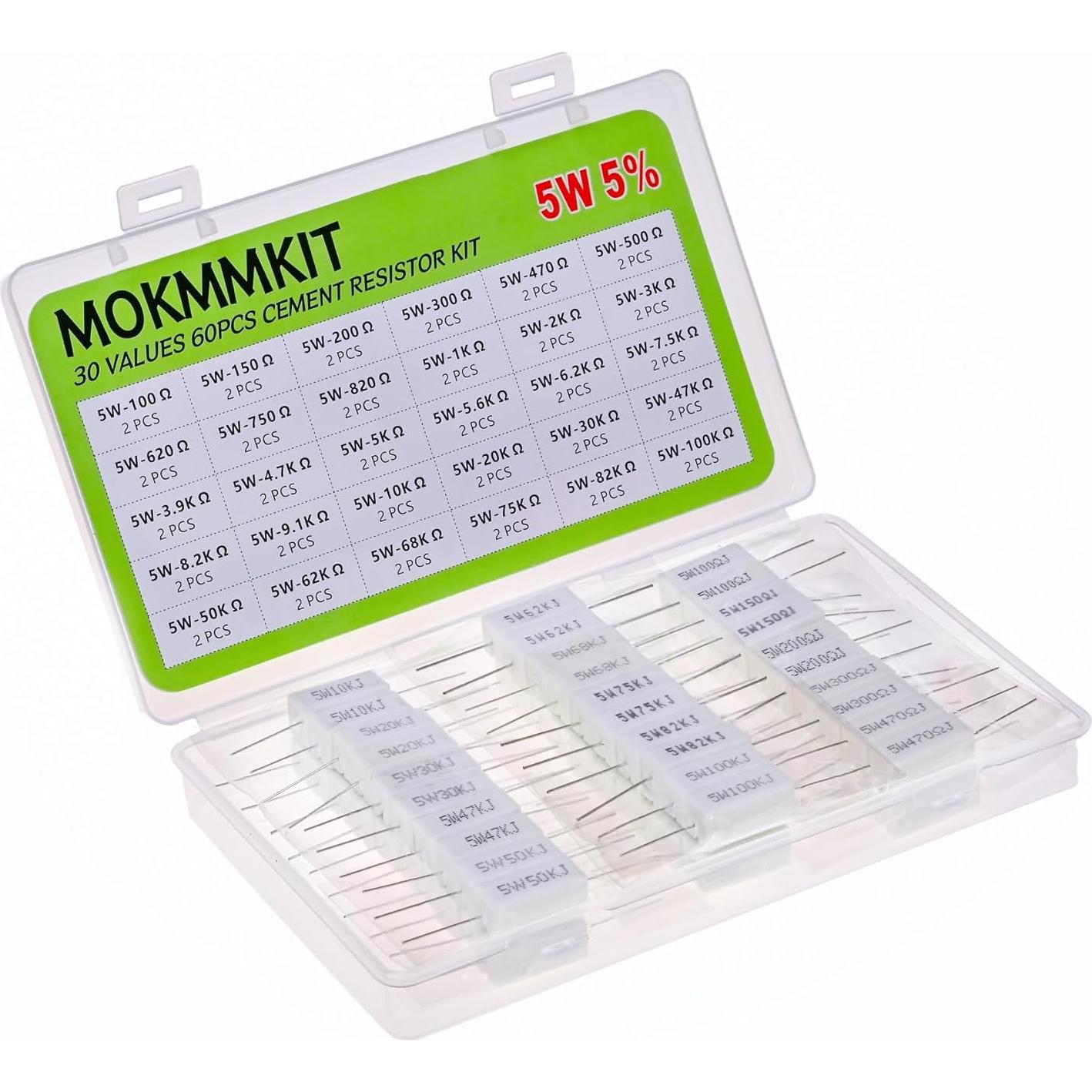 Kit de Resistores de Cemento Cerámico MOKMMKIT 5W 60 Piezas