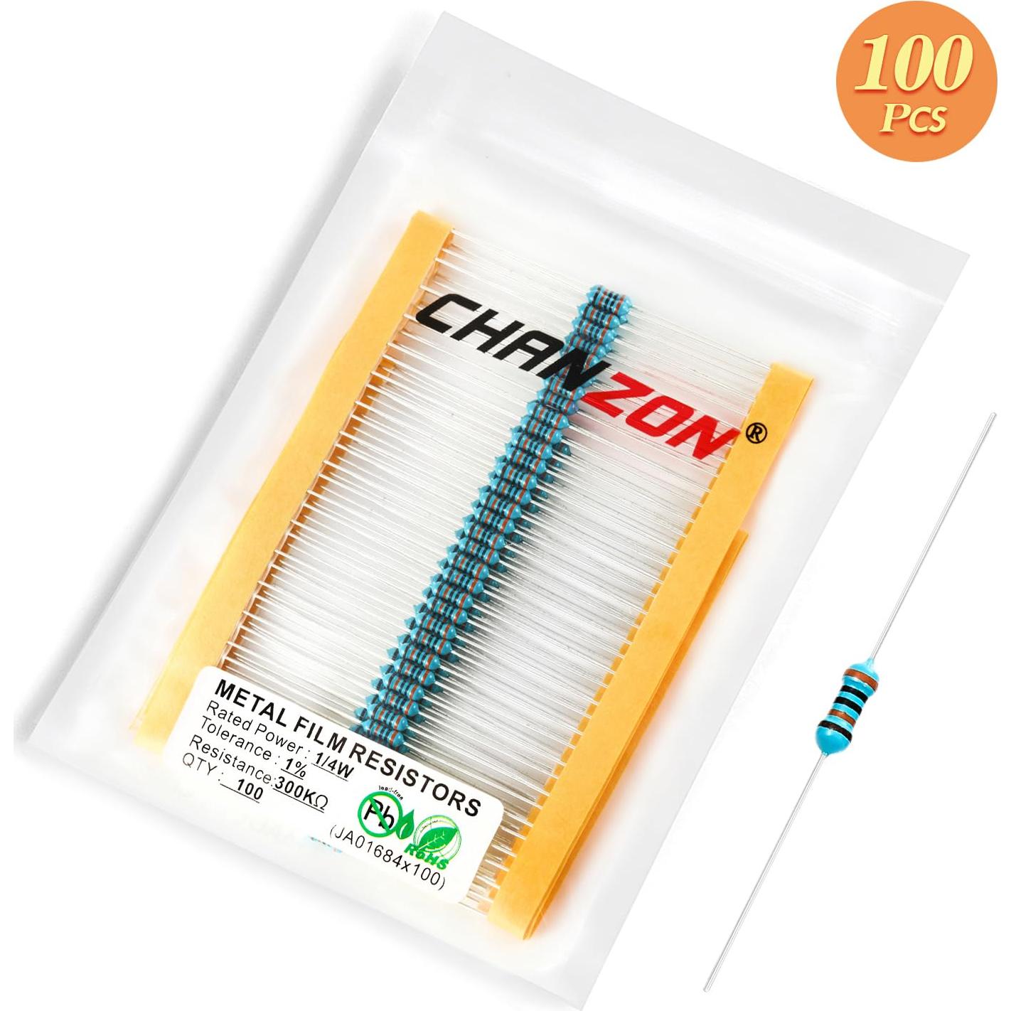 Resistores de Película Metálica Chanzon 300K 1/4W 100pcs