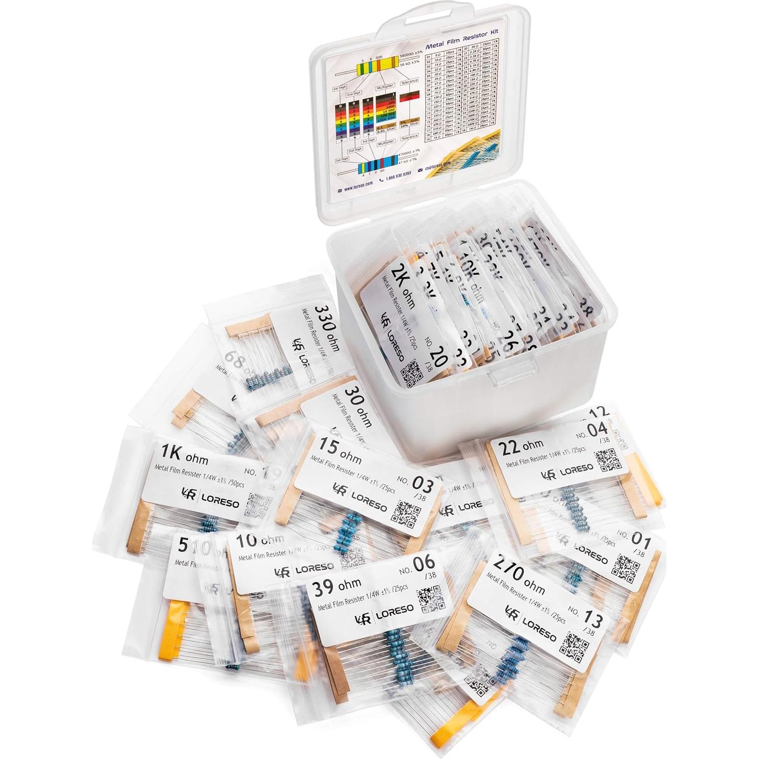 Kit de Resistores Loreso 1200 pcs 1/4W 1% 0 a 1M Ohm
