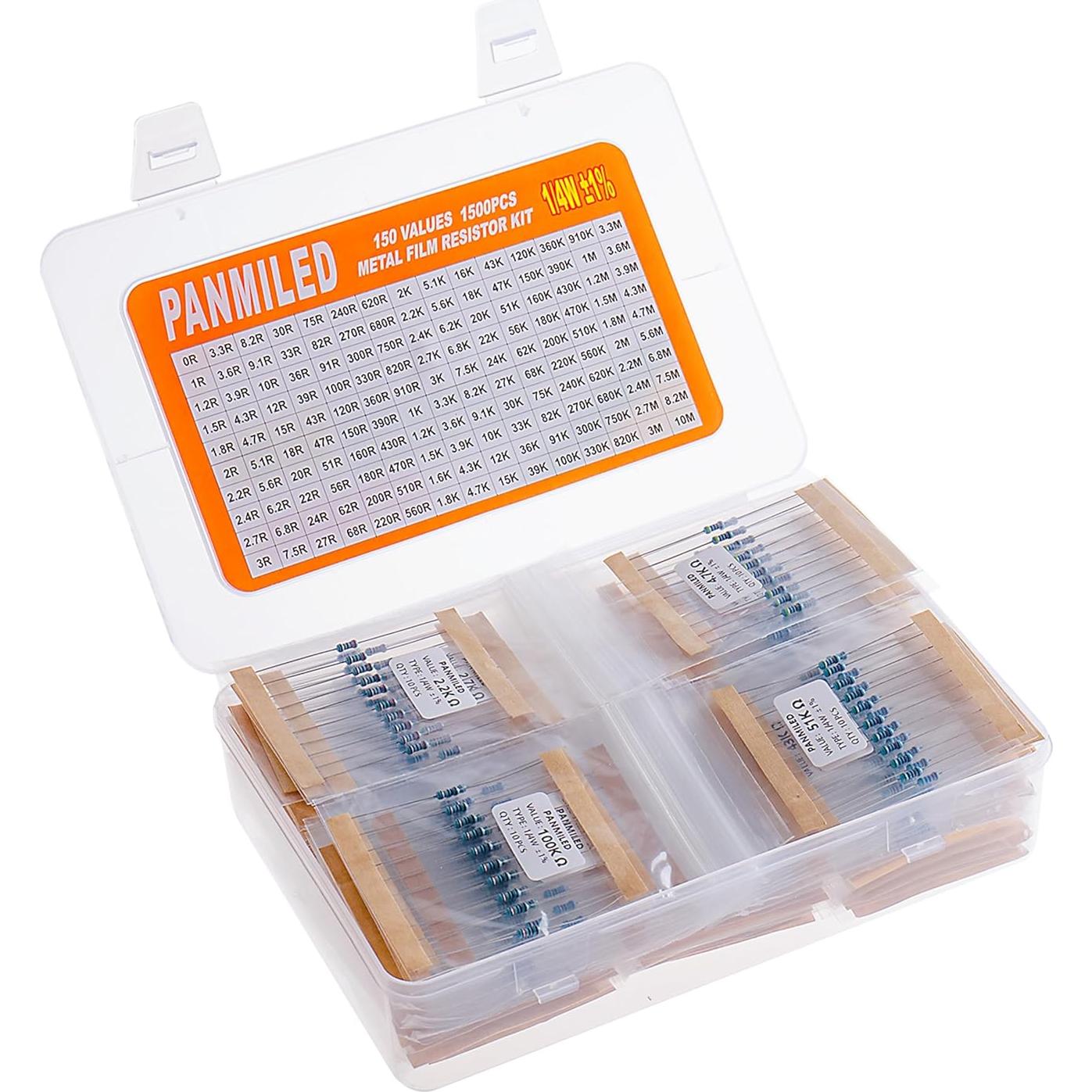 Kit de Resistores PANMILED 150 Valores 1500 Piezas 1/4W 1%