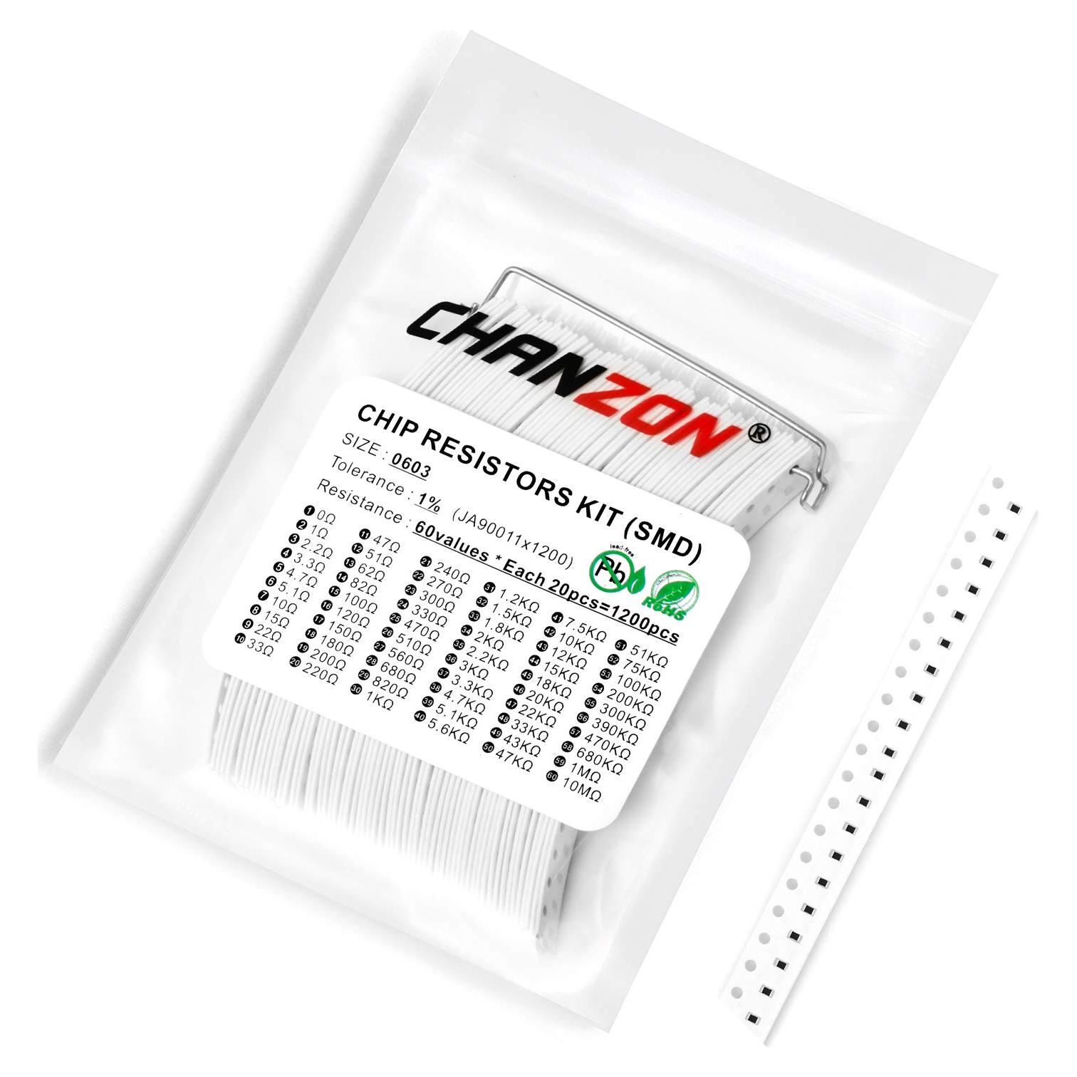 Kit de 1200 Resistencias SMD CHANZON 0603 0-10M ohm 1%