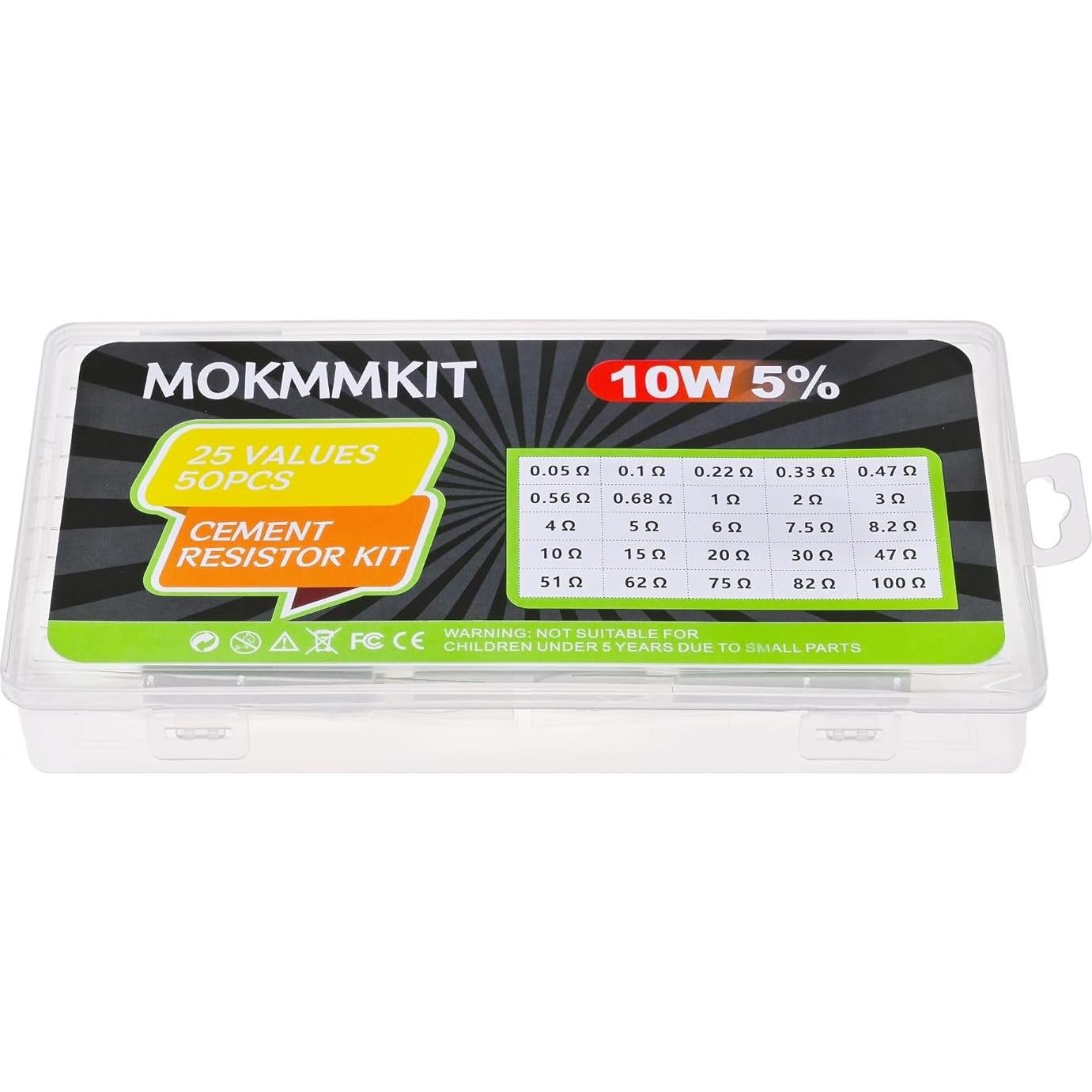 Kit de Resistores de Cemento MOKMMKIT 10W 50 Piezas 0.05-100 Ohm