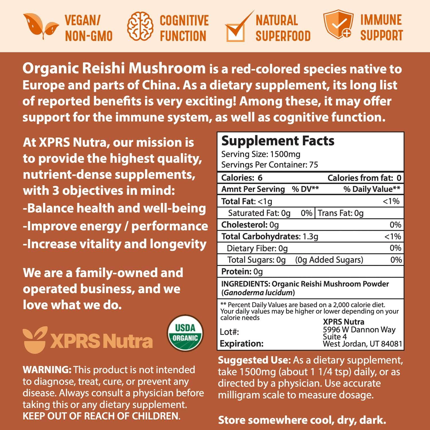 Polvo Orgánico de Hongo Reishi Rojo XPRS Nutra 113.4g