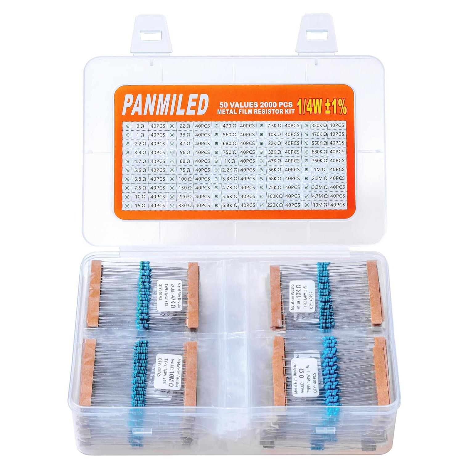 Kit de Resistores PANMILED 2000 Piezas 0-10M Ohm 0.25W