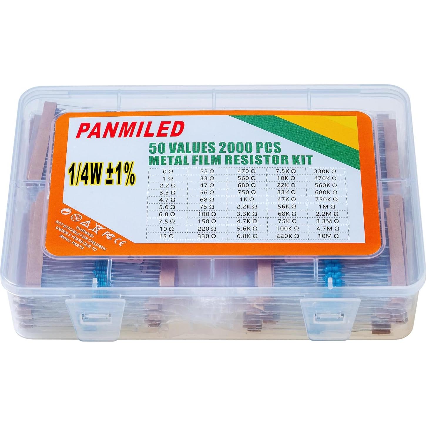 Kit de Resistores PANMILED 2000 Piezas 0-10M Ohm 0.25W
