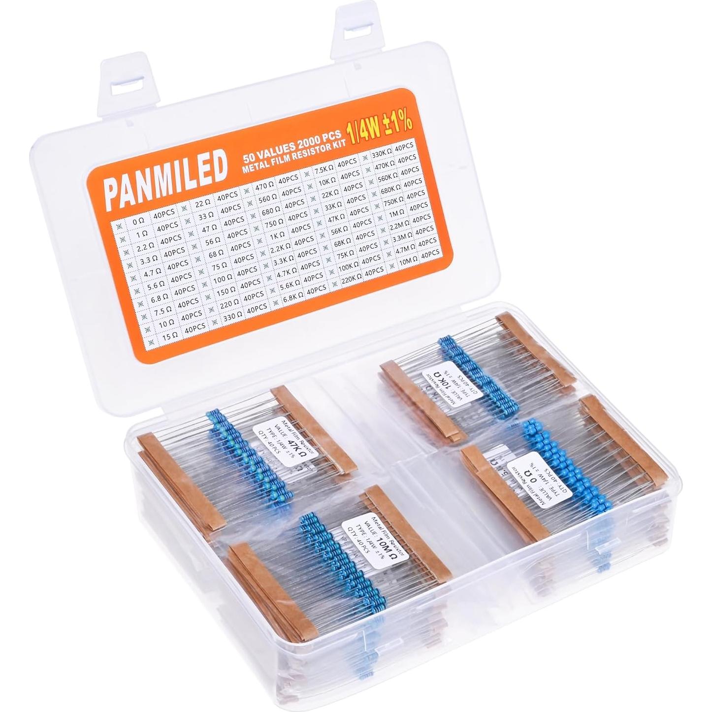 Kit de Resistores PANMILED 2000 Piezas 0-10M Ohm 0.25W
