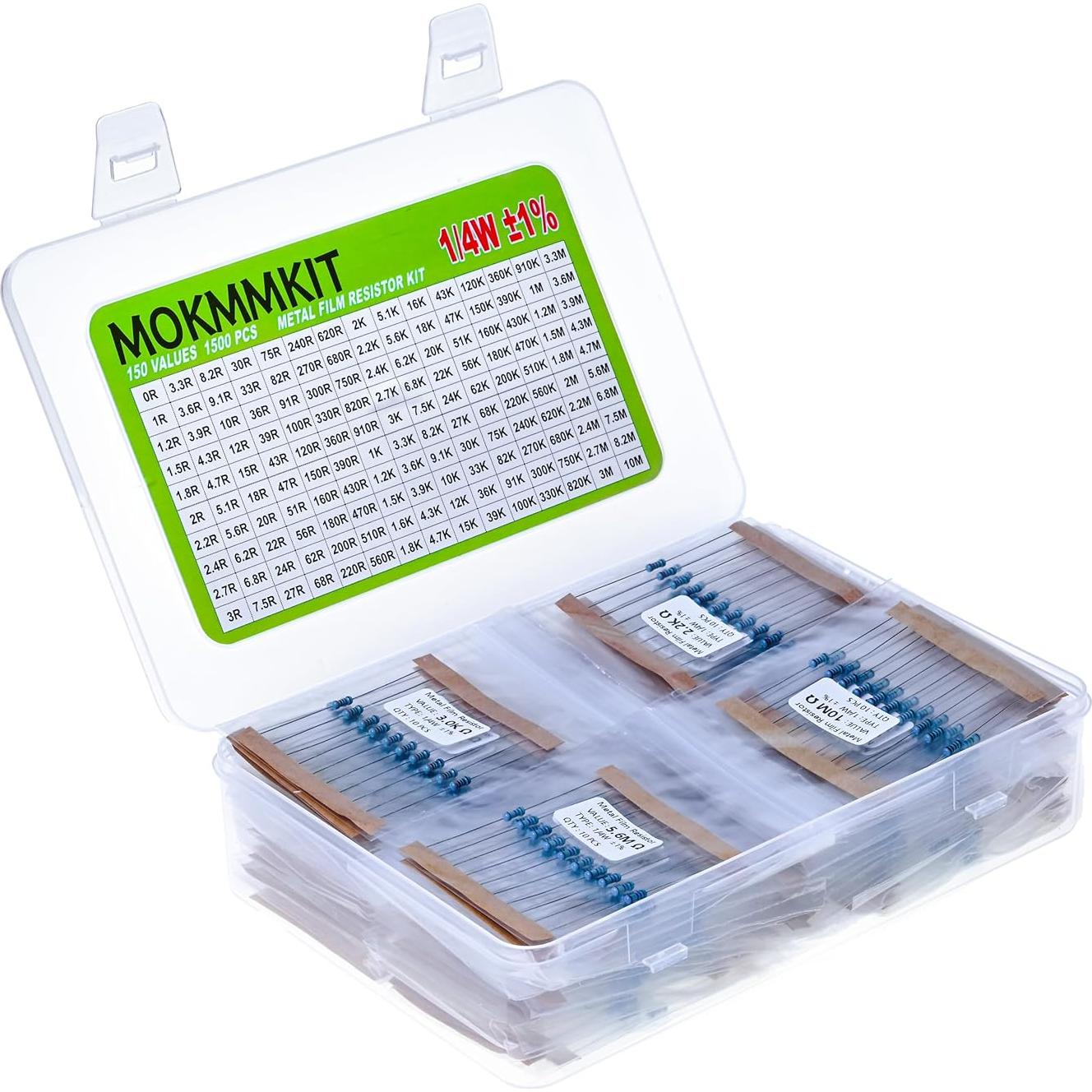 Kit de Resistores de Película Metálica MOKMMKIT 1500 Piezas 0-10M Ohm