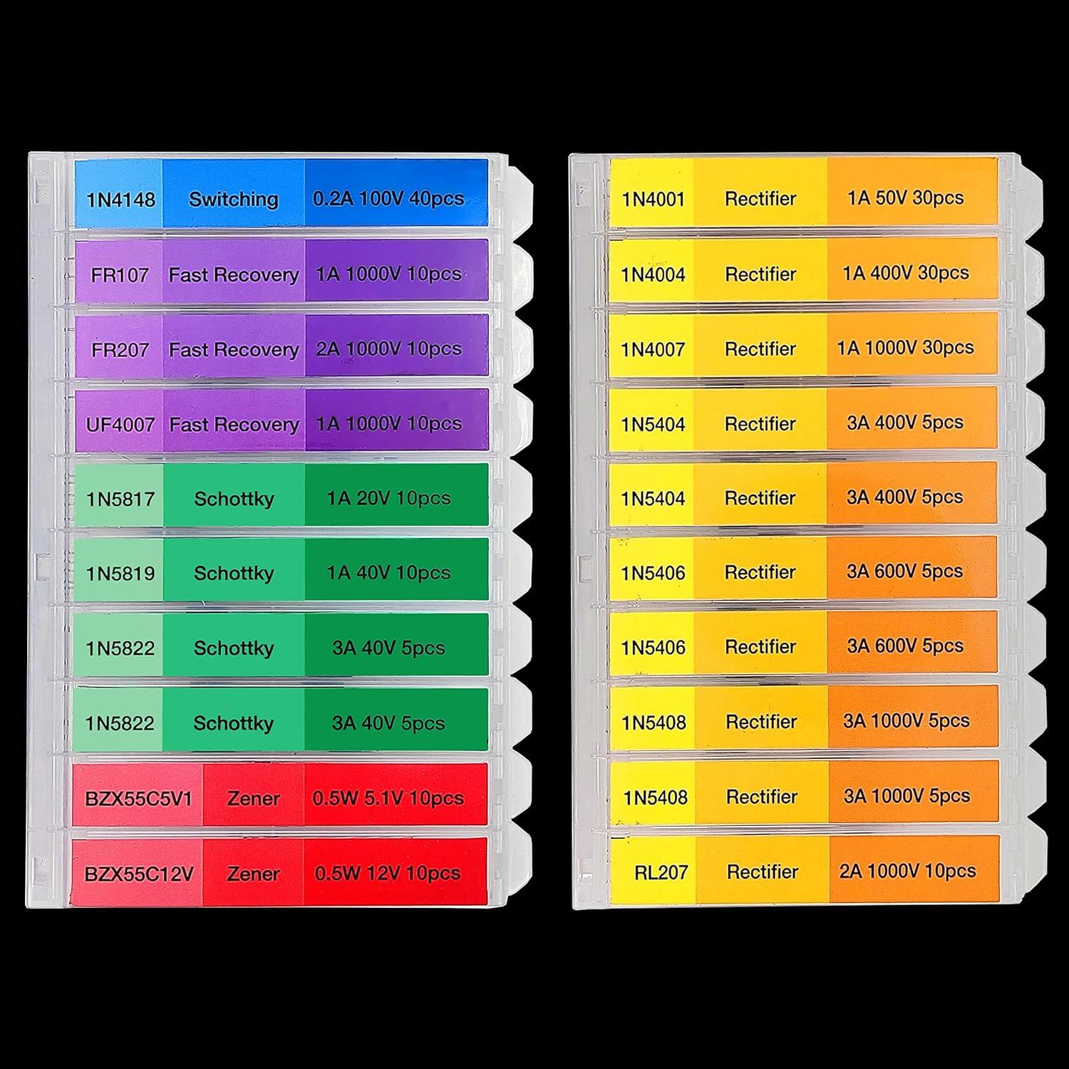 Kit de Diodos 250 Piezas EEEEE Schottky Zener Rectificadores