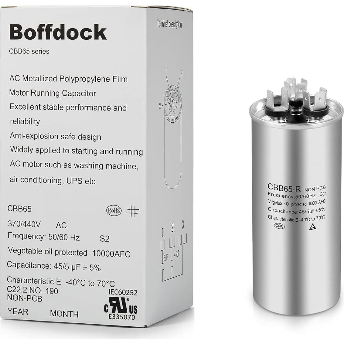 Capacitor Doble Boffdock 45+5 uF 370/440V para Aire Acondicionado