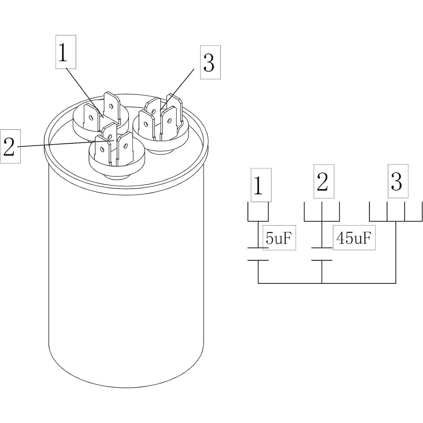 Capacitor Doble Boffdock 45+5 uF 370/440V para Aire Acondicionado