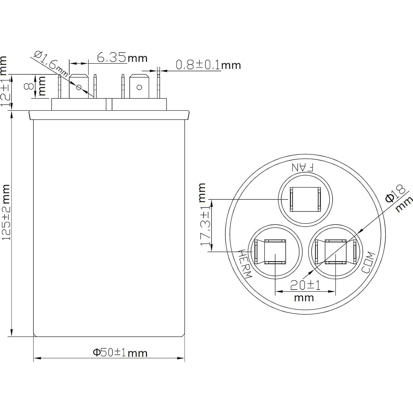 Capacitor Doble Boffdock 45+5 uF 370/440V para Aire Acondicionado