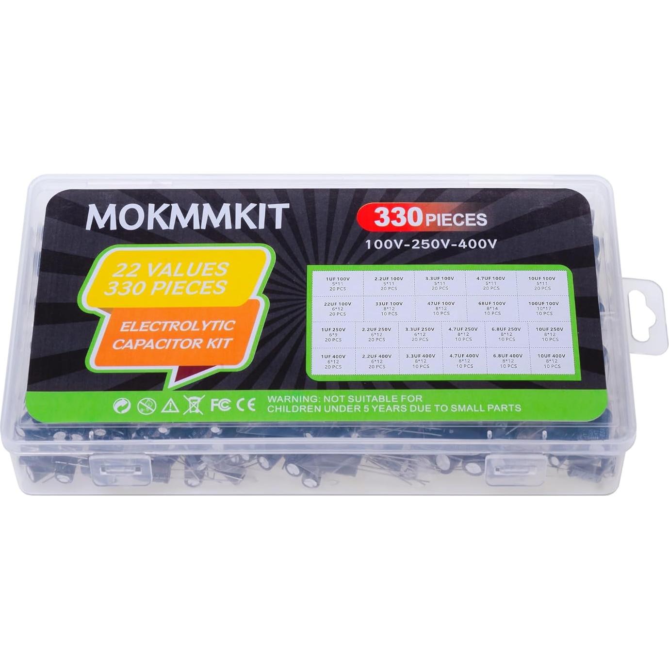 Kit de Capacitores Electrolíticos MOKMMKIT 330 Piezas 1uF-100uF