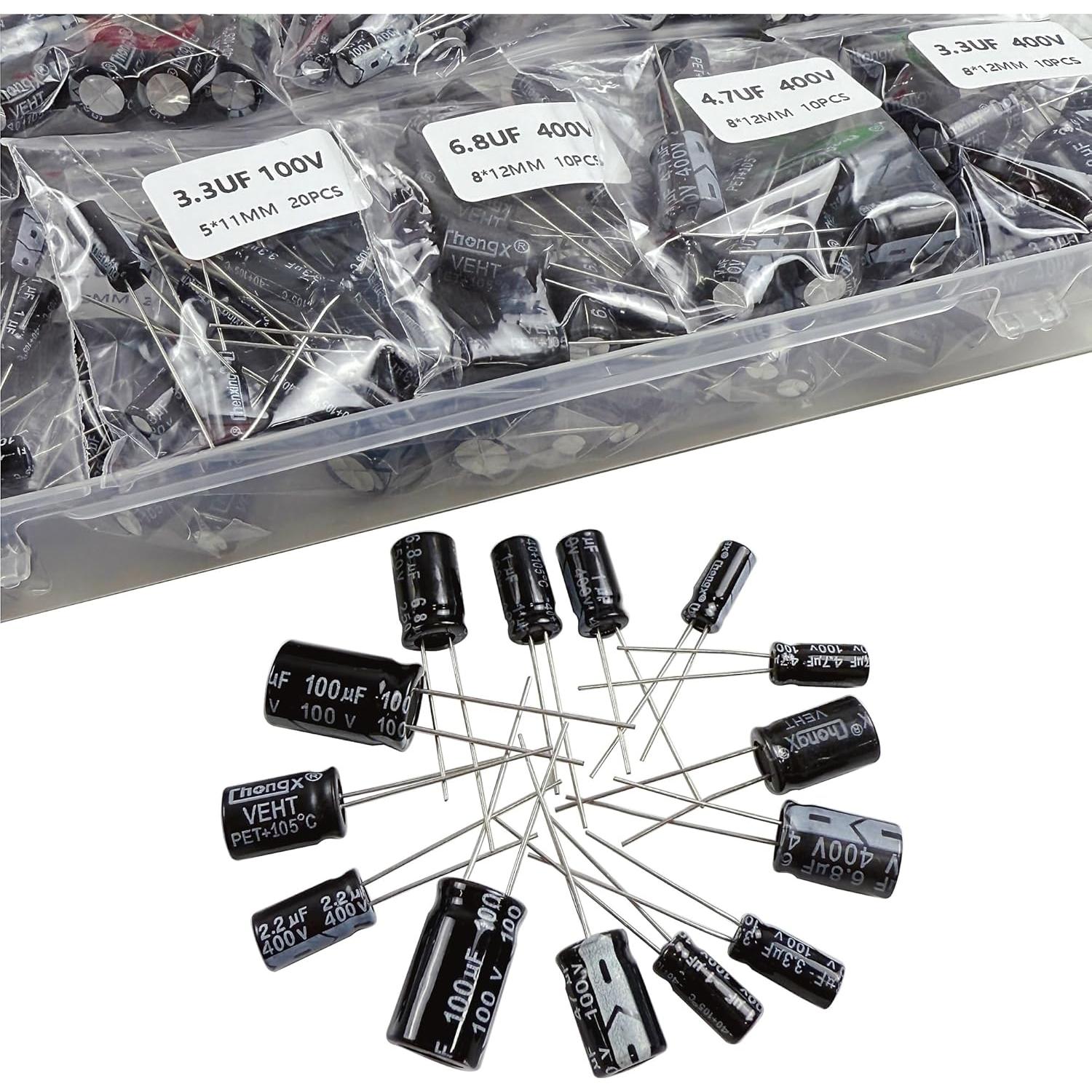 Kit de Capacitores Electrolíticos MOKMMKIT 330 Piezas 1uF-100uF