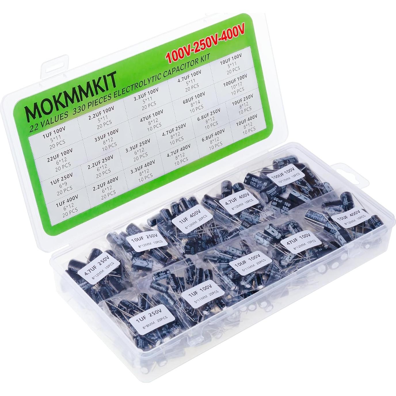 Kit de Capacitores Electrolíticos MOKMMKIT 330 Piezas 1uF-100uF