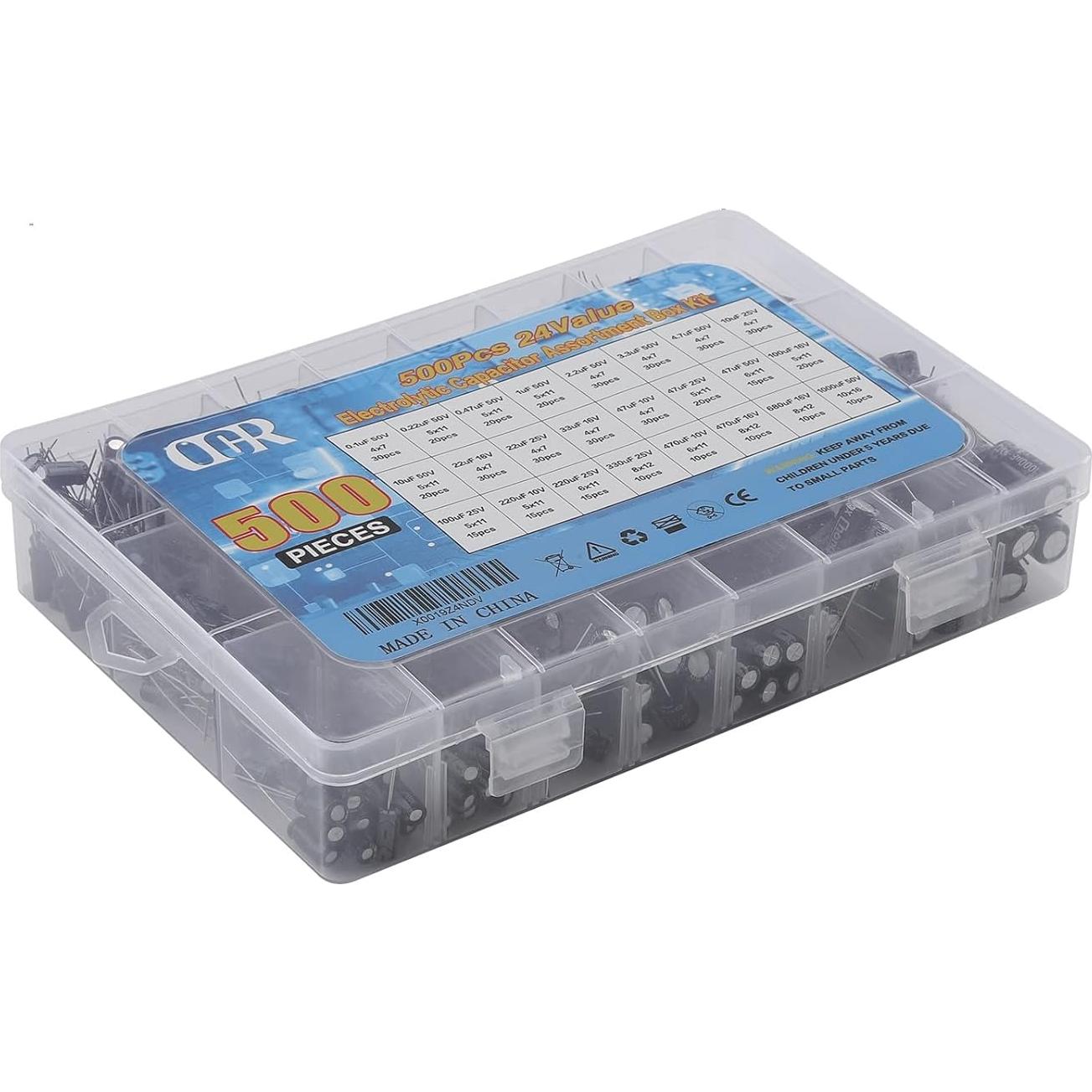 Kit de Capacitores Electrolíticos Aluminio 500Pcs 0.1uF-1000uF 10V-50V