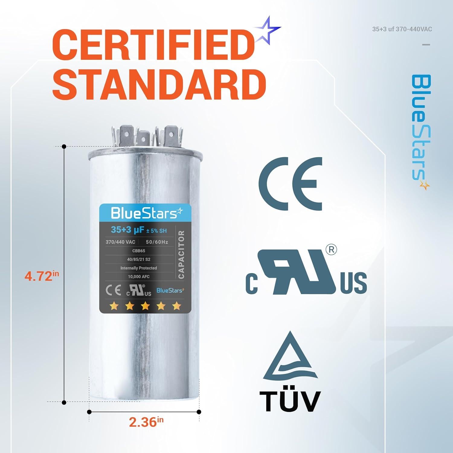 Capacitor Redondo Doble Función BlueStars 35+3 MFD 370/440V