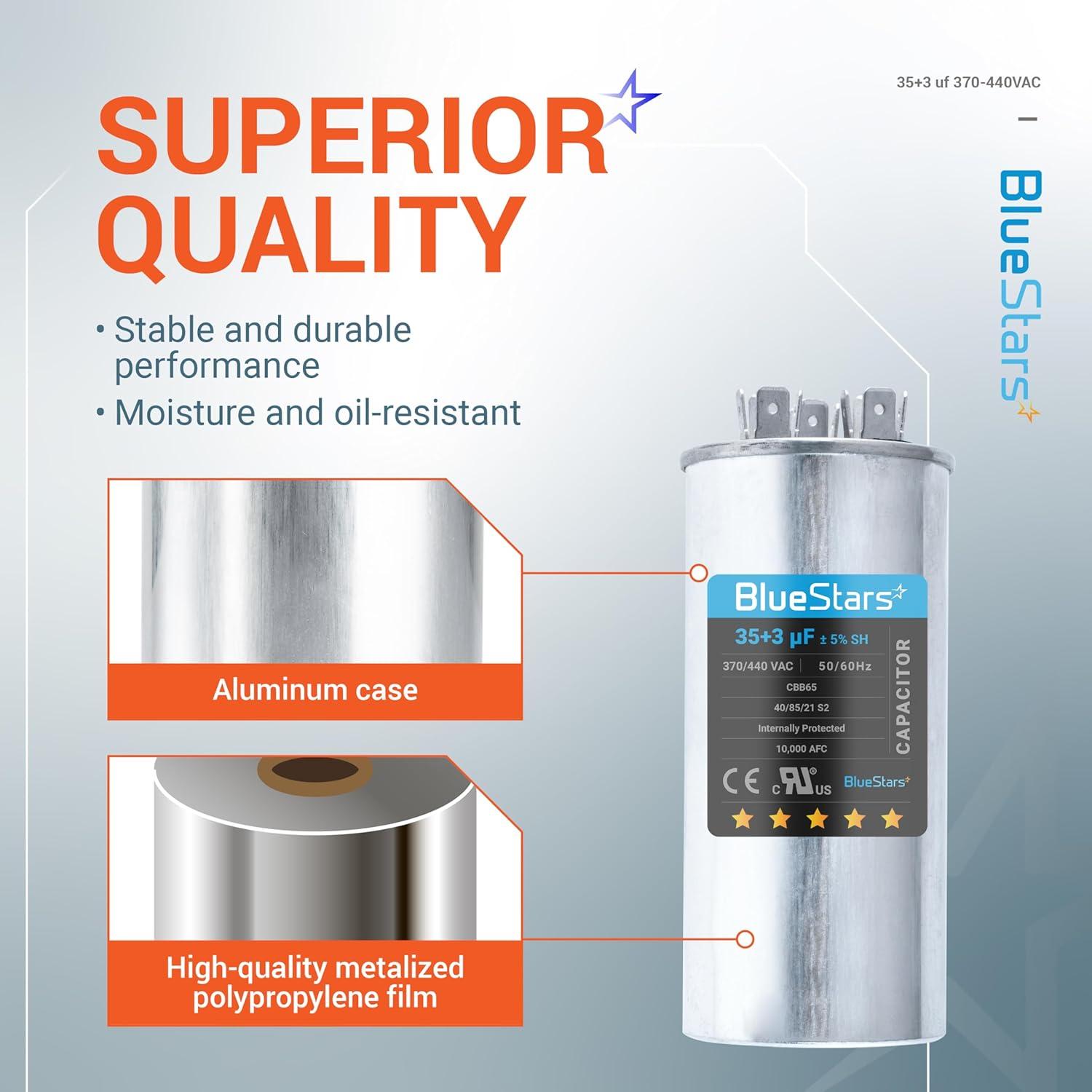 Capacitor Redondo Doble Función BlueStars 35+3 MFD 370/440V