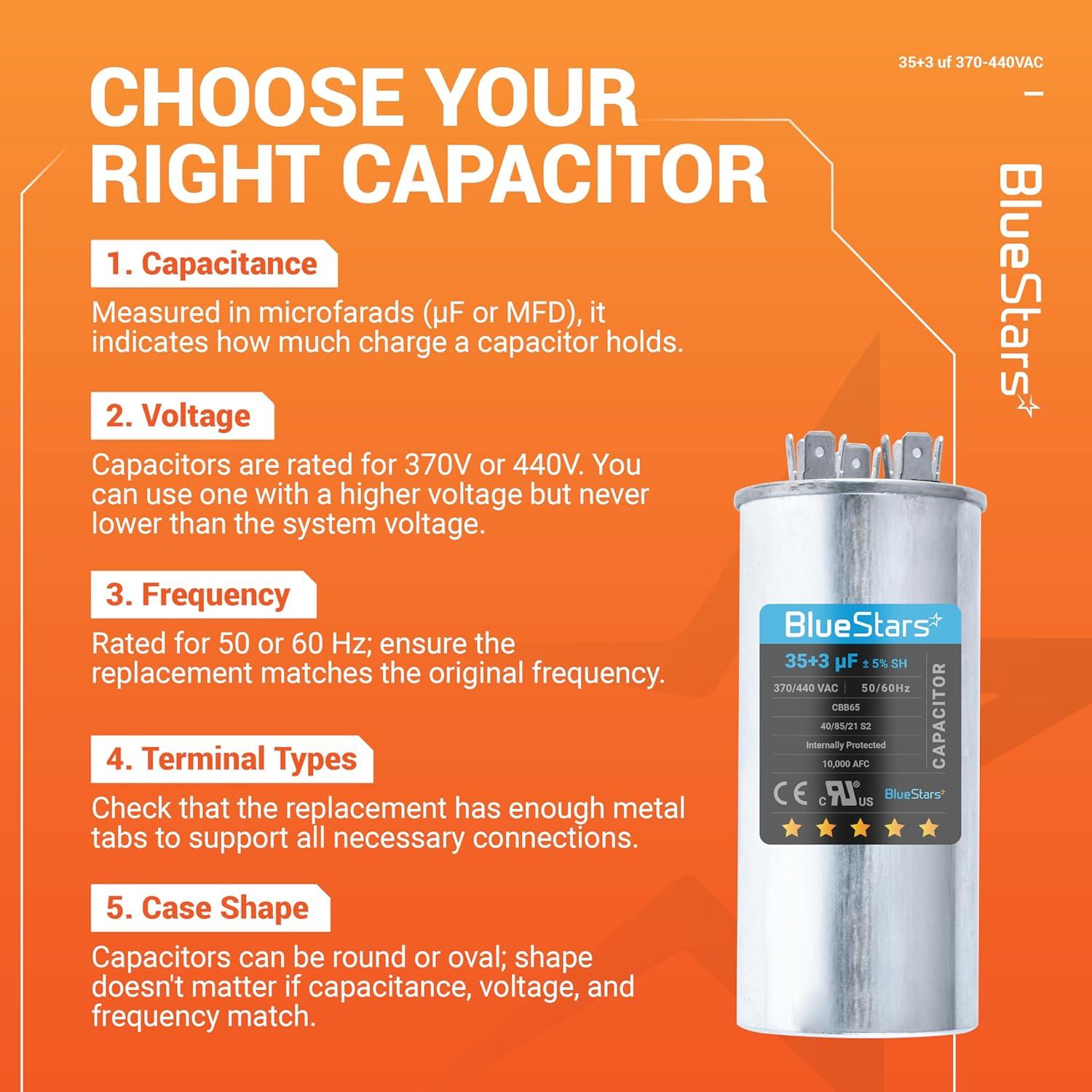 Capacitor Redondo Doble Función BlueStars 35+3 MFD 370/440V