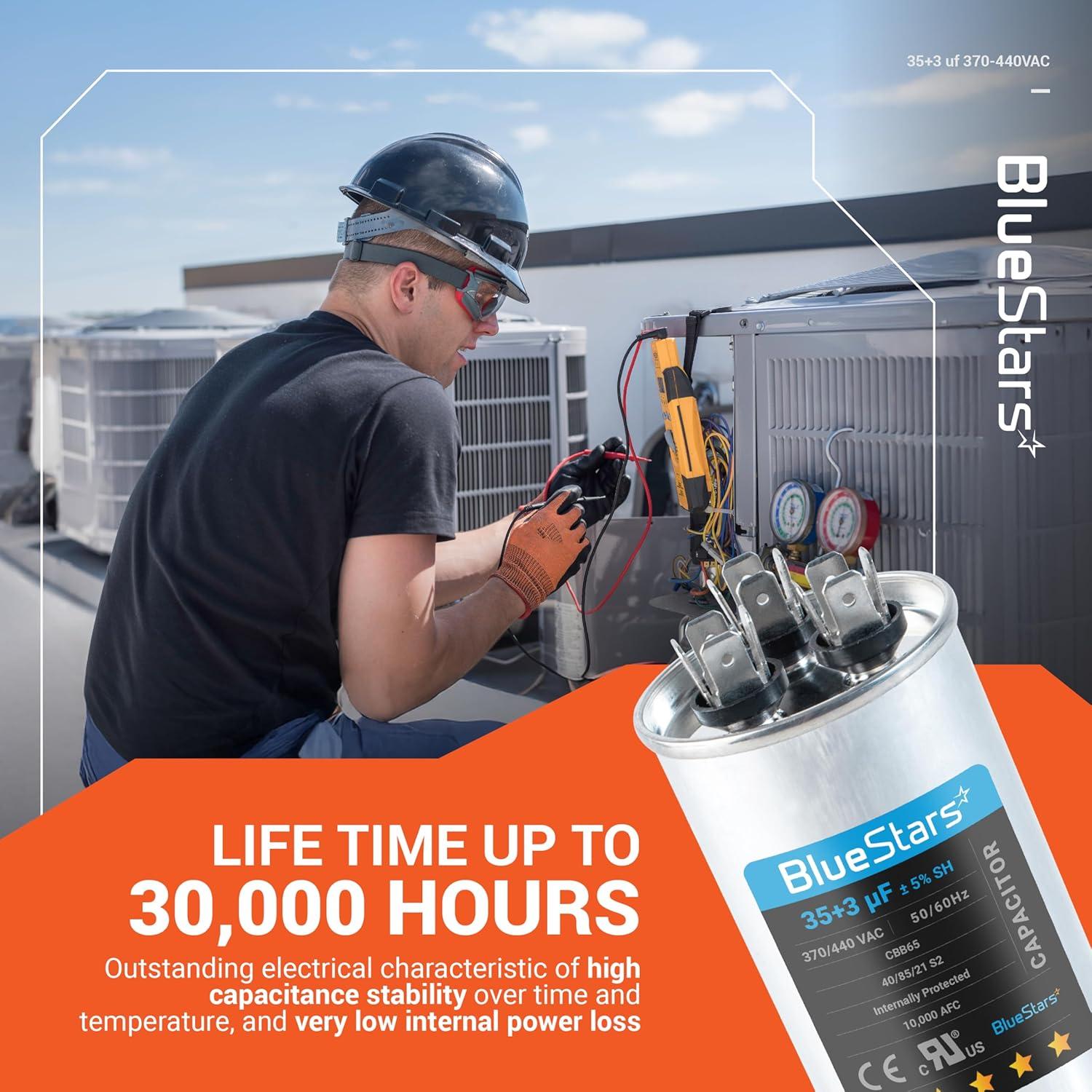 Capacitor Redondo Doble Función BlueStars 35+3 MFD 370/440V