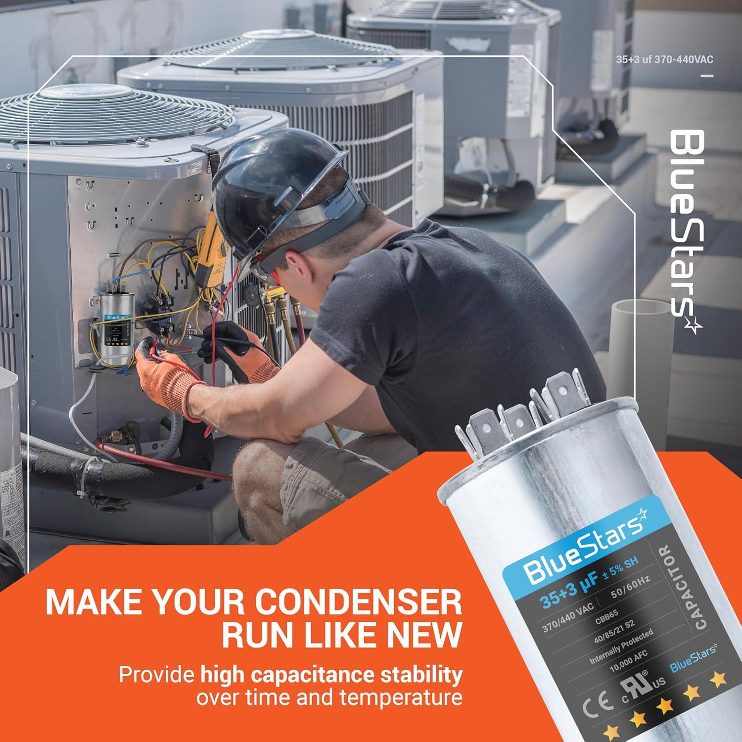 Capacitor Redondo Doble Función BlueStars 35+3 MFD 370/440V