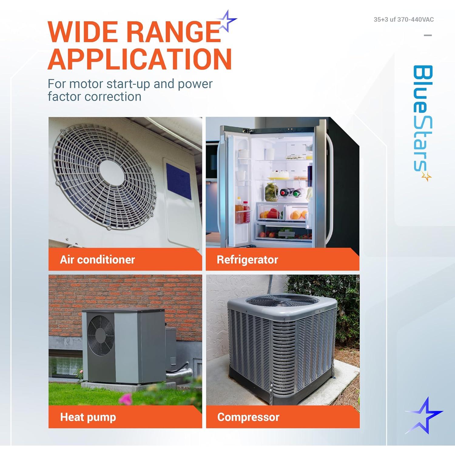 Capacitor Redondo Doble Función BlueStars 35+3 MFD 370/440V