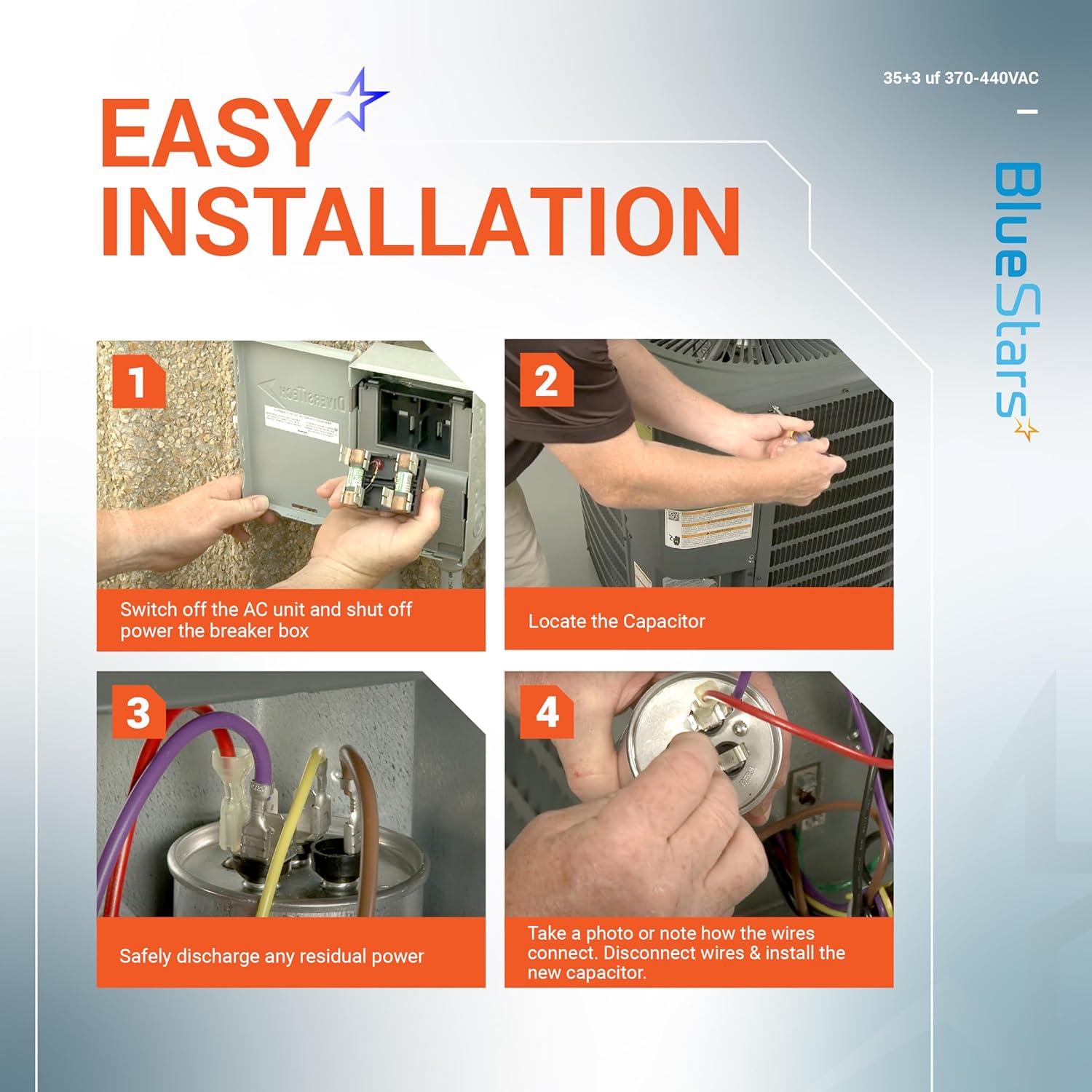 Capacitor Redondo Doble Función BlueStars 35+3 MFD 370/440V