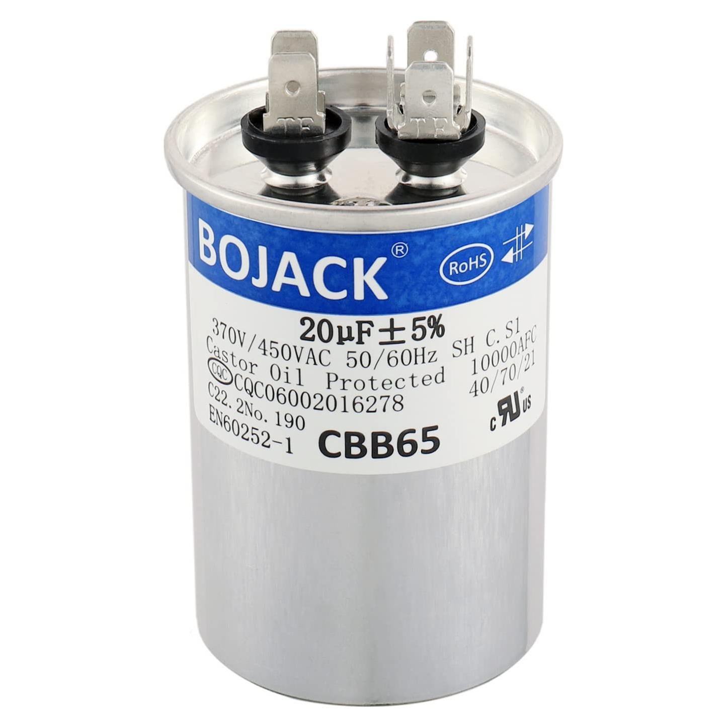Capacitor BOJACK 20uF 450V CBB65 para Motor de Ventilador