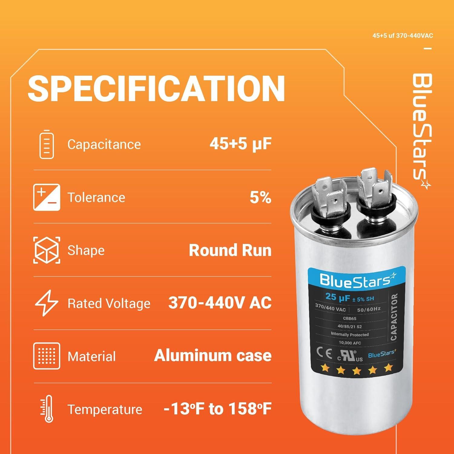 Capacitor Redondo Dual 45+5 uF BlueStars 370V 440V AC