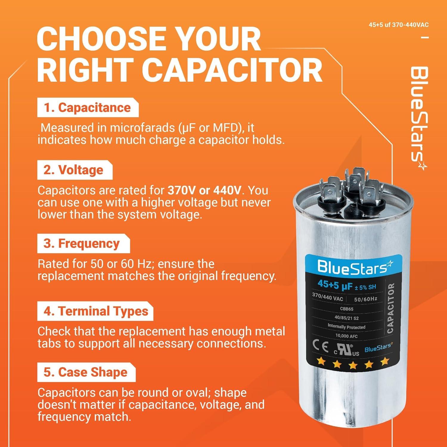 Capacitor Redondo Dual 45+5 uF BlueStars 370V 440V AC