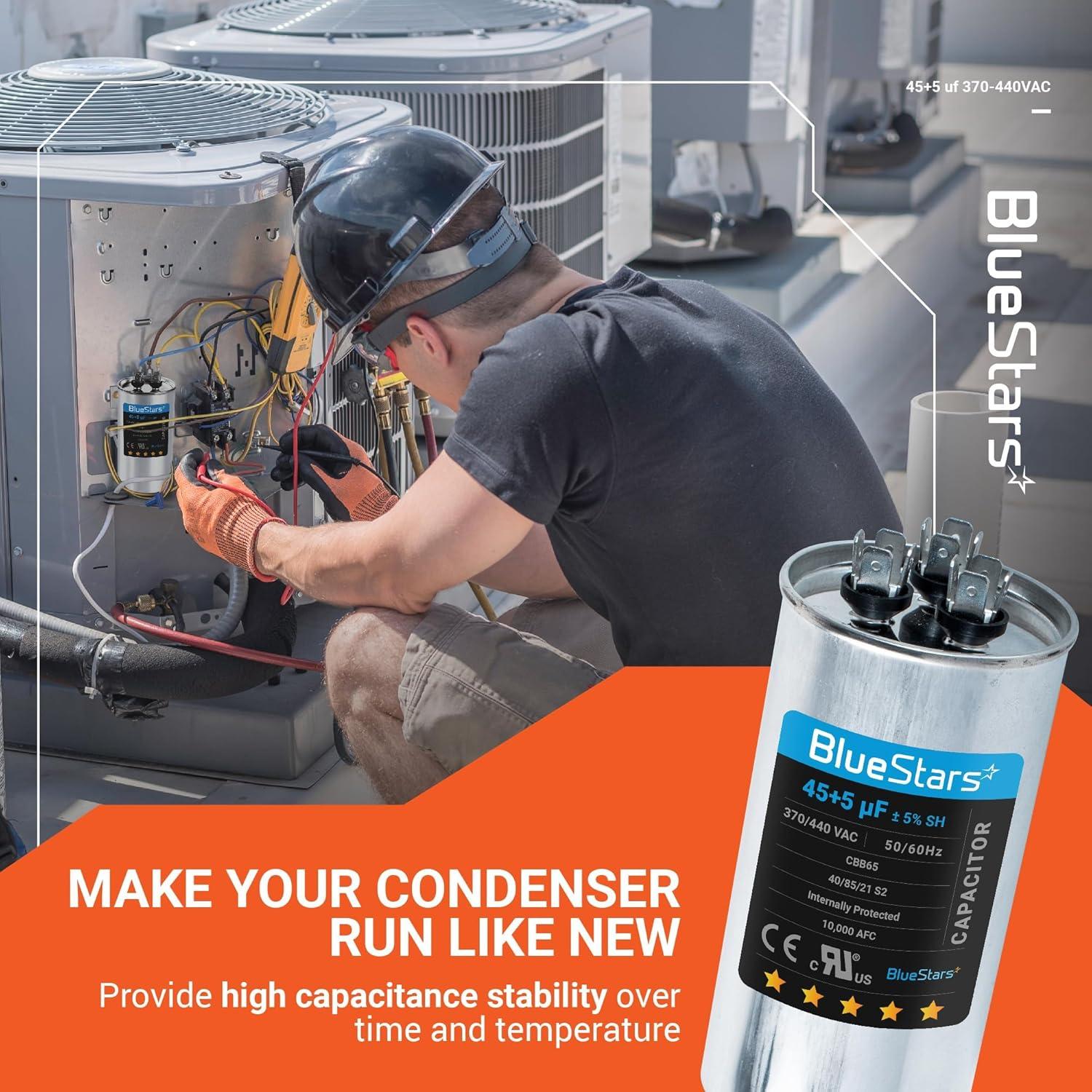 Capacitor Redondo Dual 45+5 uF BlueStars 370V 440V AC