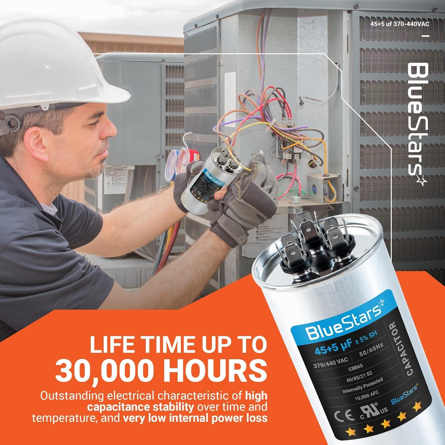 Capacitor Redondo Dual 45+5 uF BlueStars 370V 440V AC