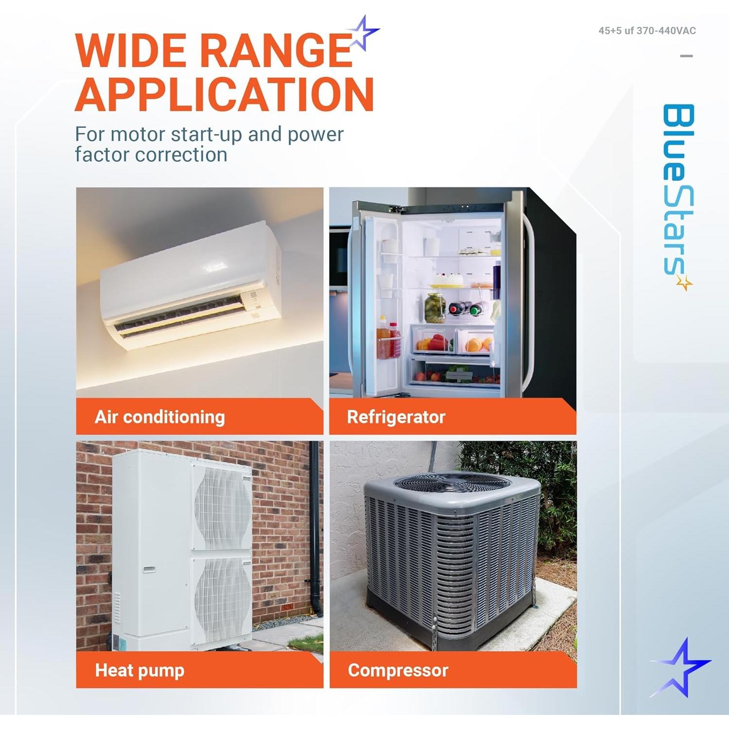 Capacitor Redondo Dual 45+5 uF BlueStars 370V 440V AC